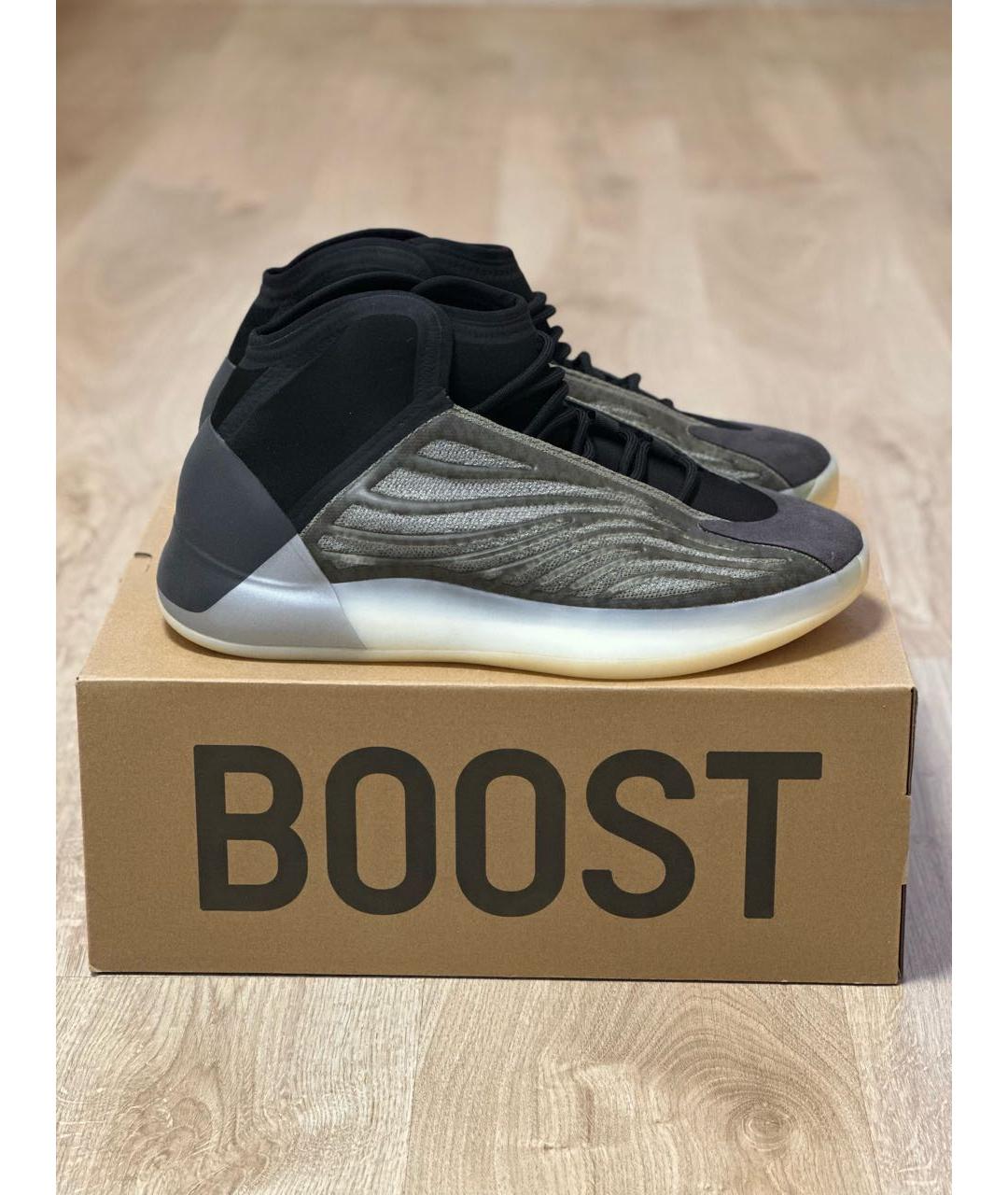 ADIDAS YEEZY Антрацитовые текстильные высокие кроссовки / кеды, фото 7