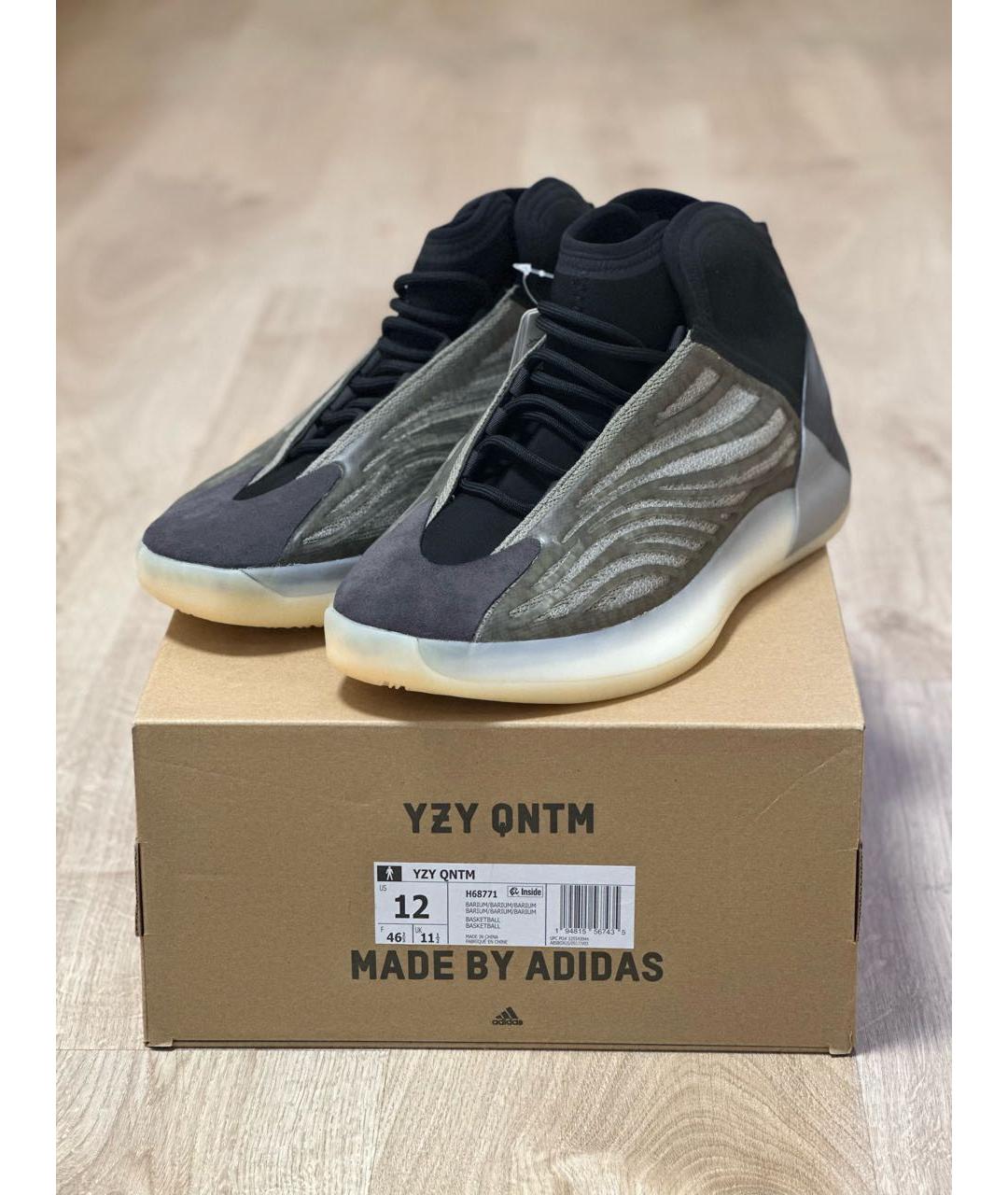 ADIDAS YEEZY Антрацитовые текстильные высокие кроссовки / кеды, фото 2