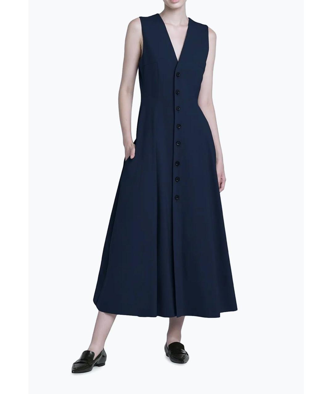 PHILOSOPHY DI LORENZO SERAFINI Темно-синее шерстяное повседневное платье, фото 3