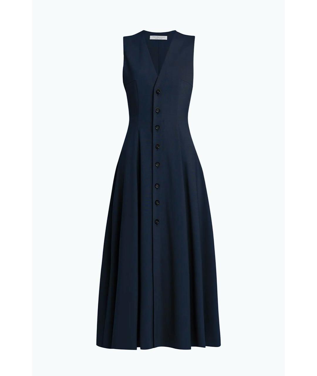 PHILOSOPHY DI LORENZO SERAFINI Темно-синее шерстяное повседневное платье, фото 7