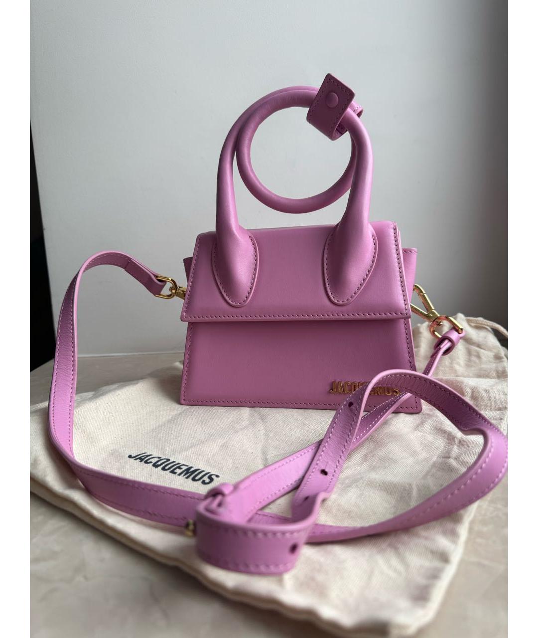JACQUEMUS Розовая кожаная сумка с короткими ручками, фото 2