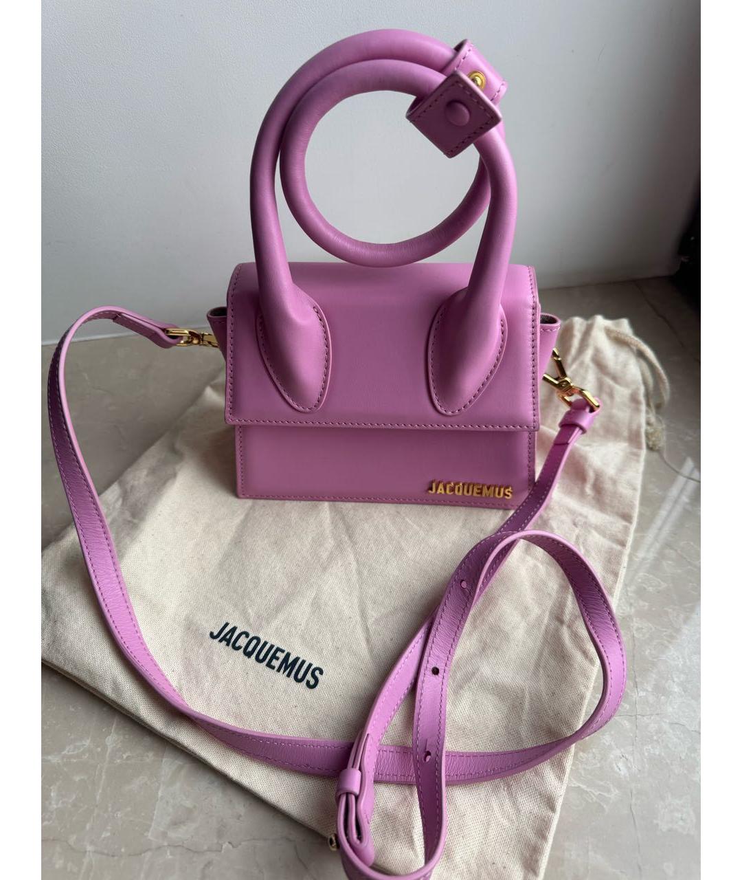 JACQUEMUS Розовая кожаная сумка с короткими ручками, фото 5