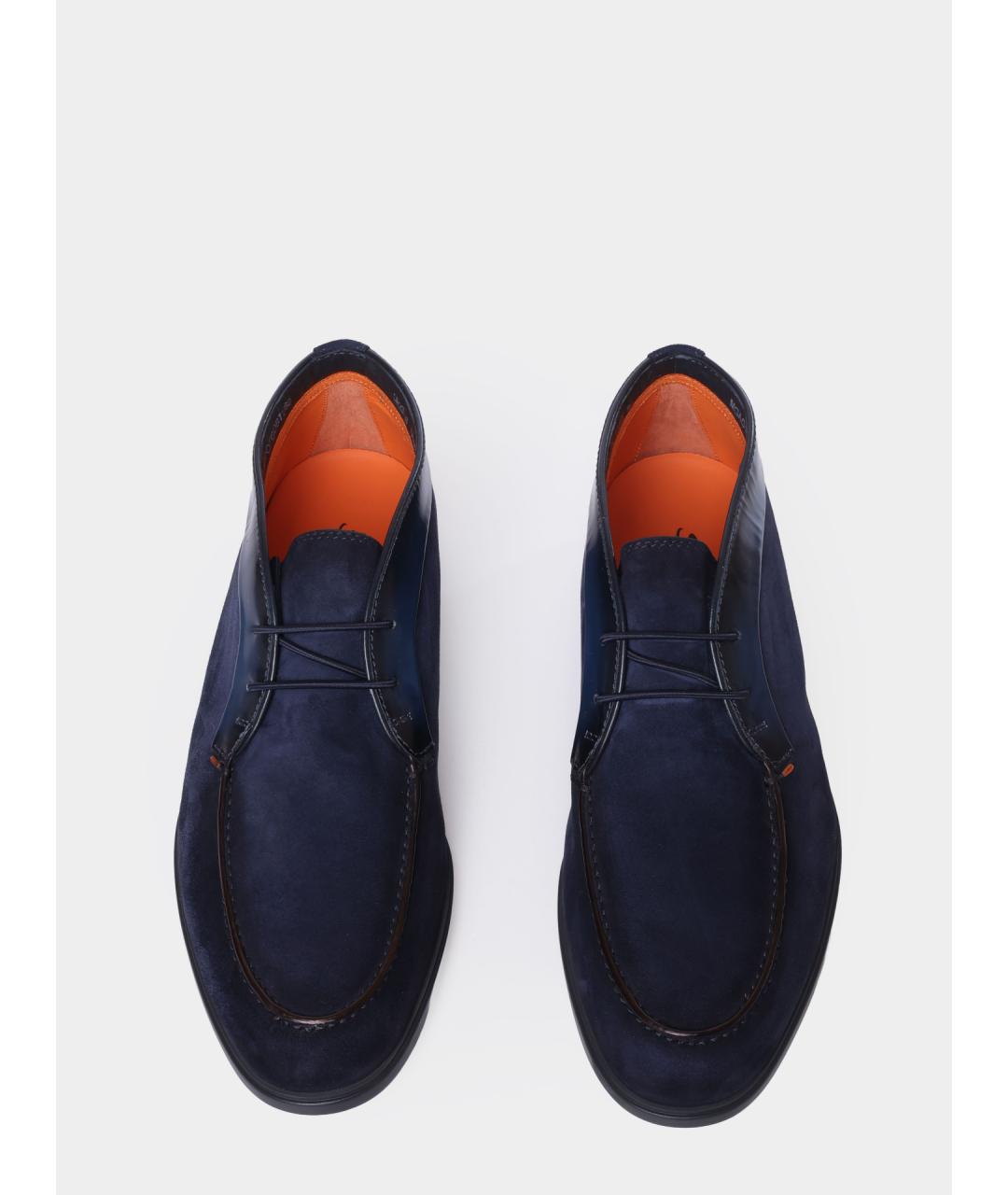 SANTONI Темно-синие замшевые низкие ботинки, фото 5