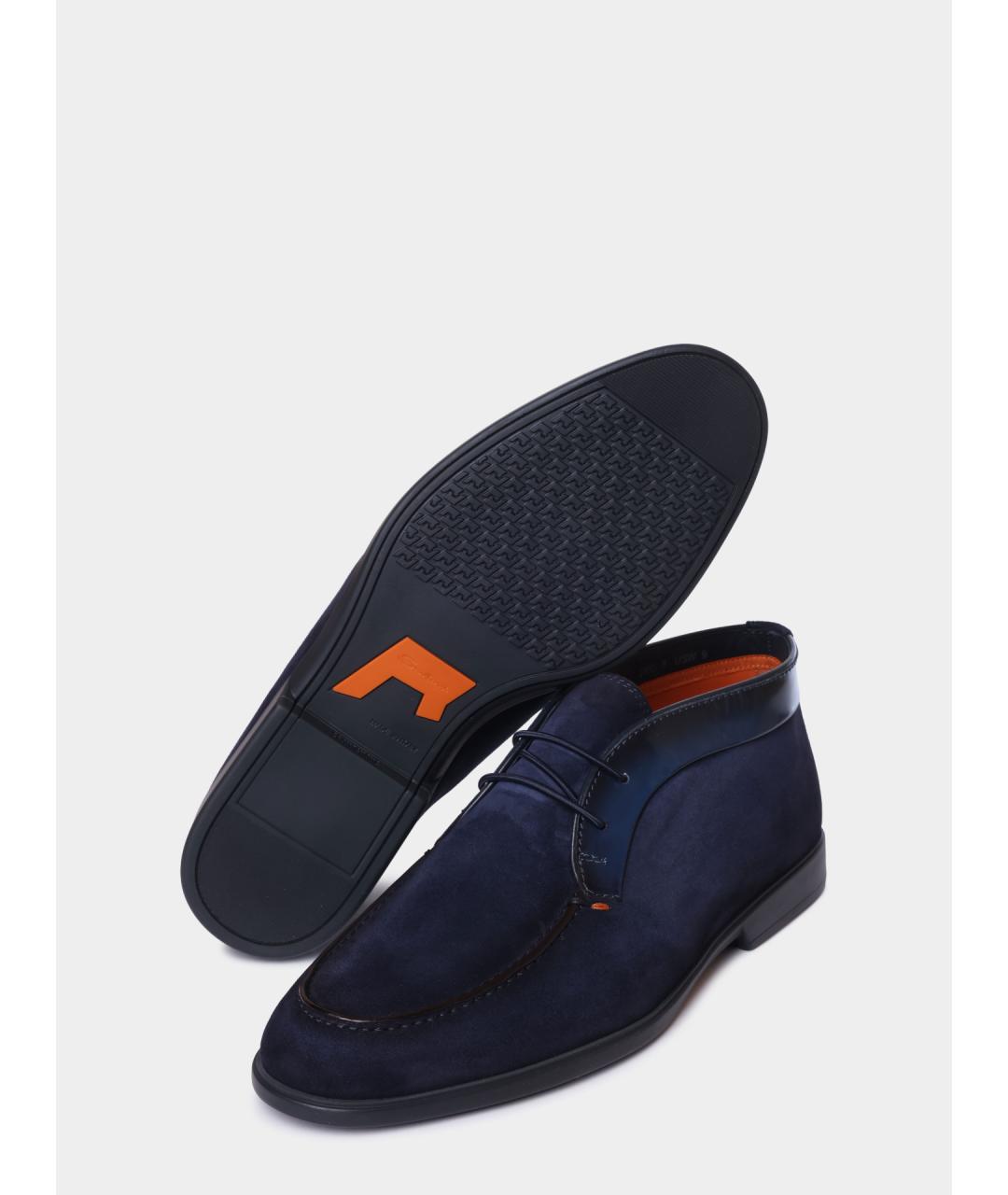 SANTONI Темно-синие замшевые низкие ботинки, фото 4