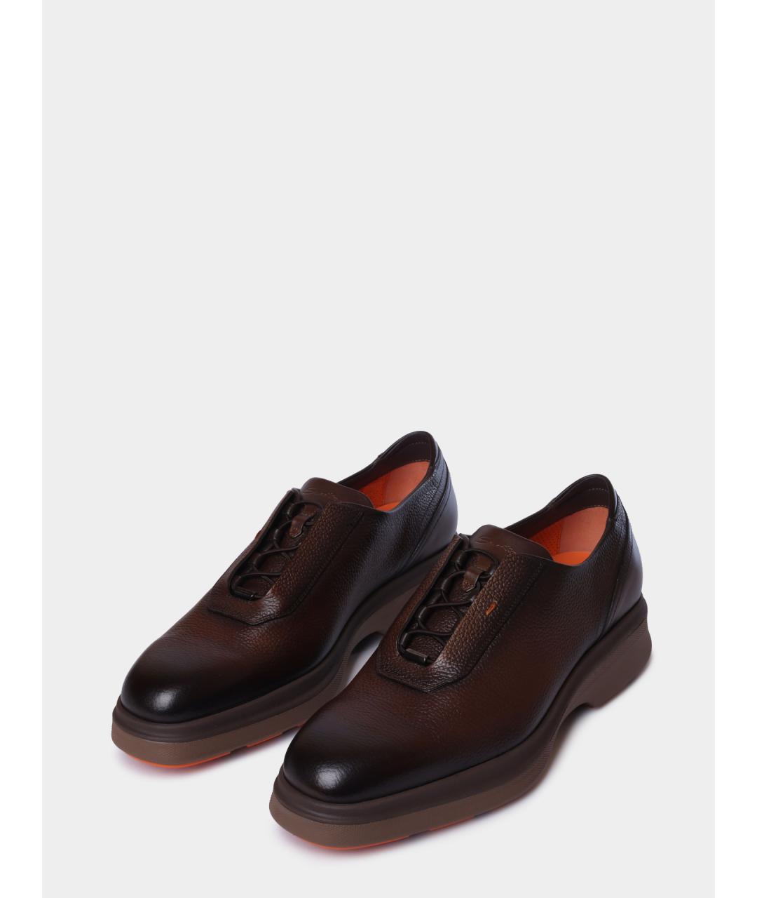 SANTONI Коричневые кожаные туфли, фото 2