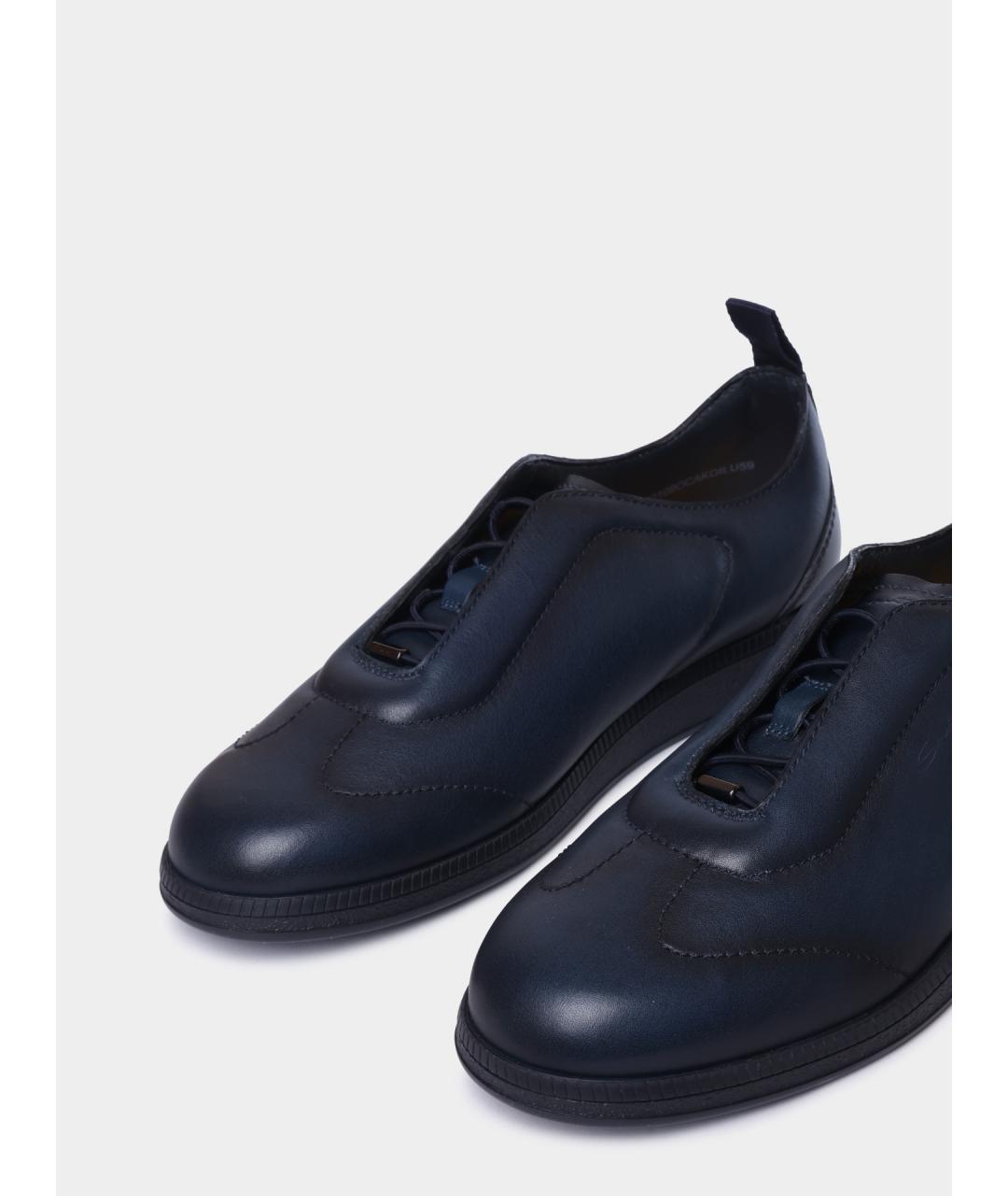 SANTONI Темно-синие кожаные низкие кроссовки / кеды, фото 3