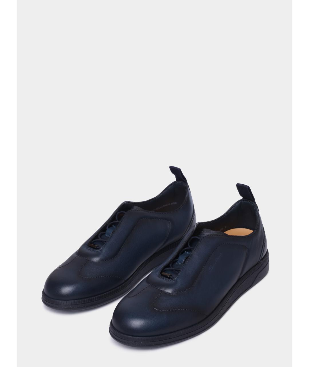 SANTONI Темно-синие кожаные низкие кроссовки / кеды, фото 2
