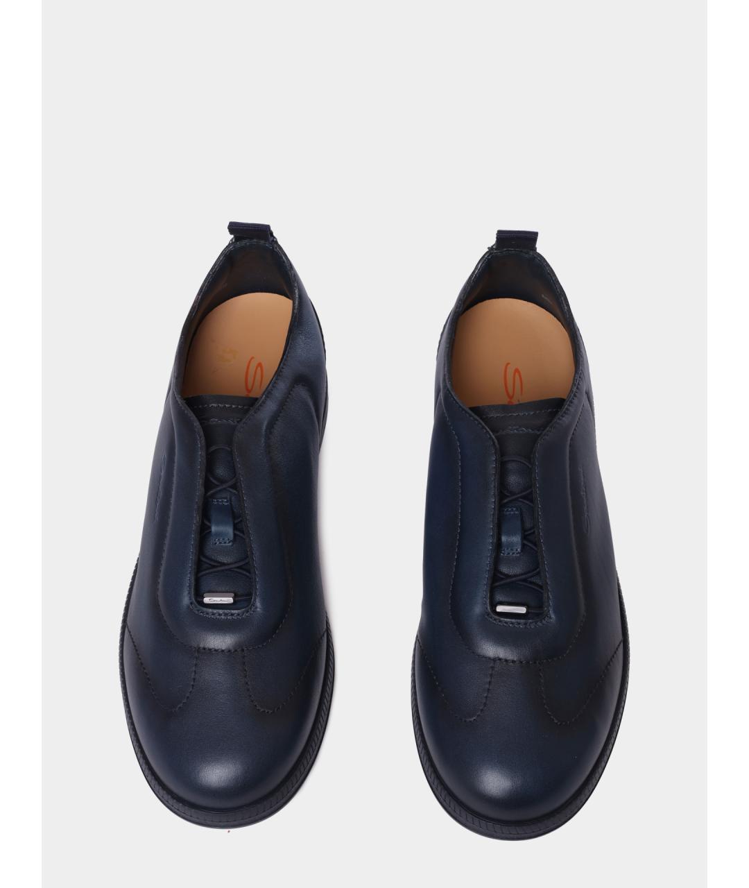 SANTONI Темно-синие кожаные низкие кроссовки / кеды, фото 5