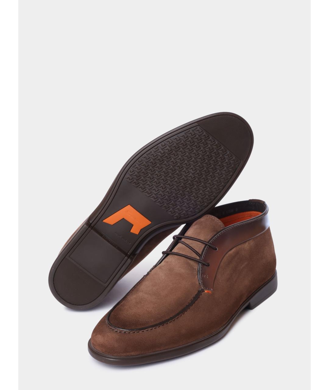 SANTONI Коричневые замшевые низкие ботинки, фото 4