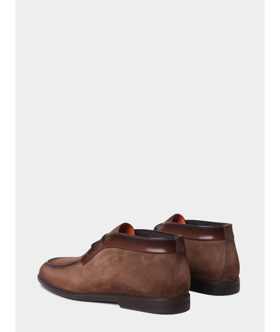 SANTONI Коричневые замшевые низкие ботинки, фото 6
