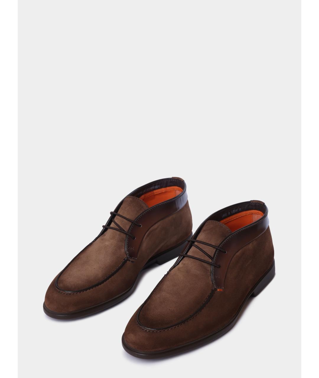 SANTONI Коричневые замшевые низкие ботинки, фото 2