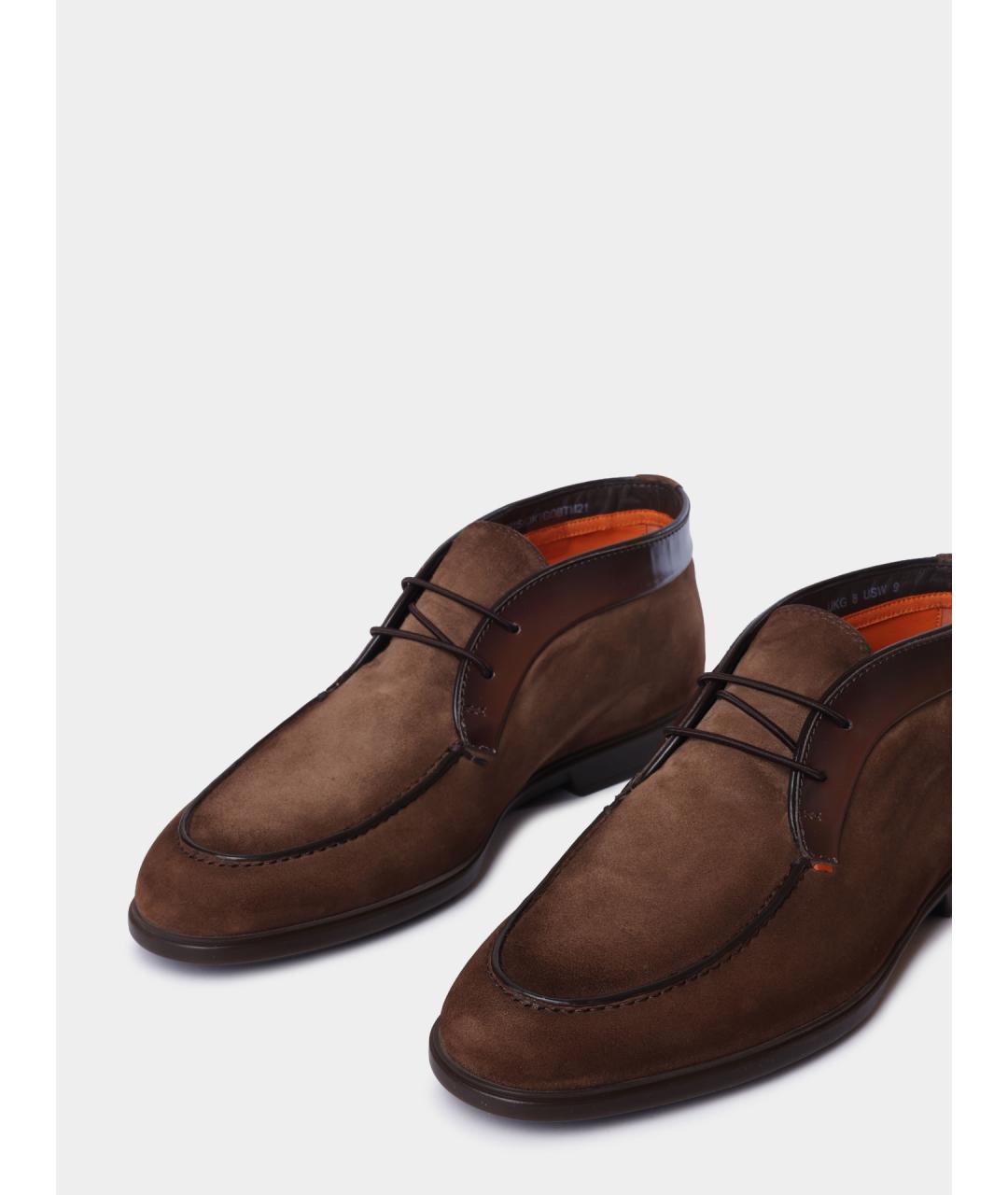 SANTONI Коричневые замшевые низкие ботинки, фото 3