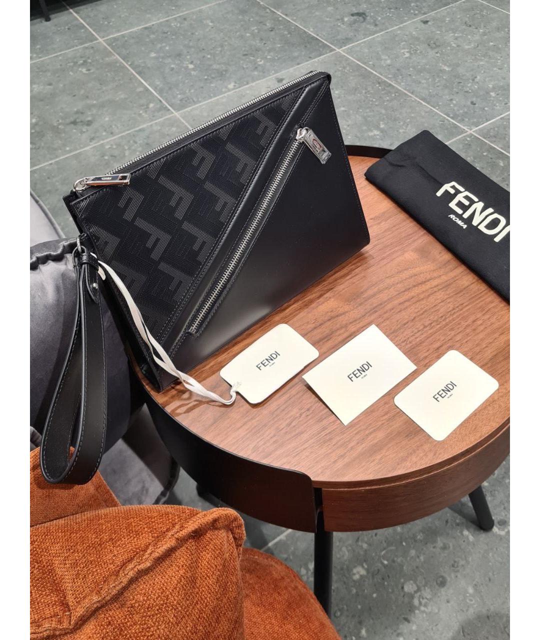 FENDI Черная кожаная барсетка, фото 2