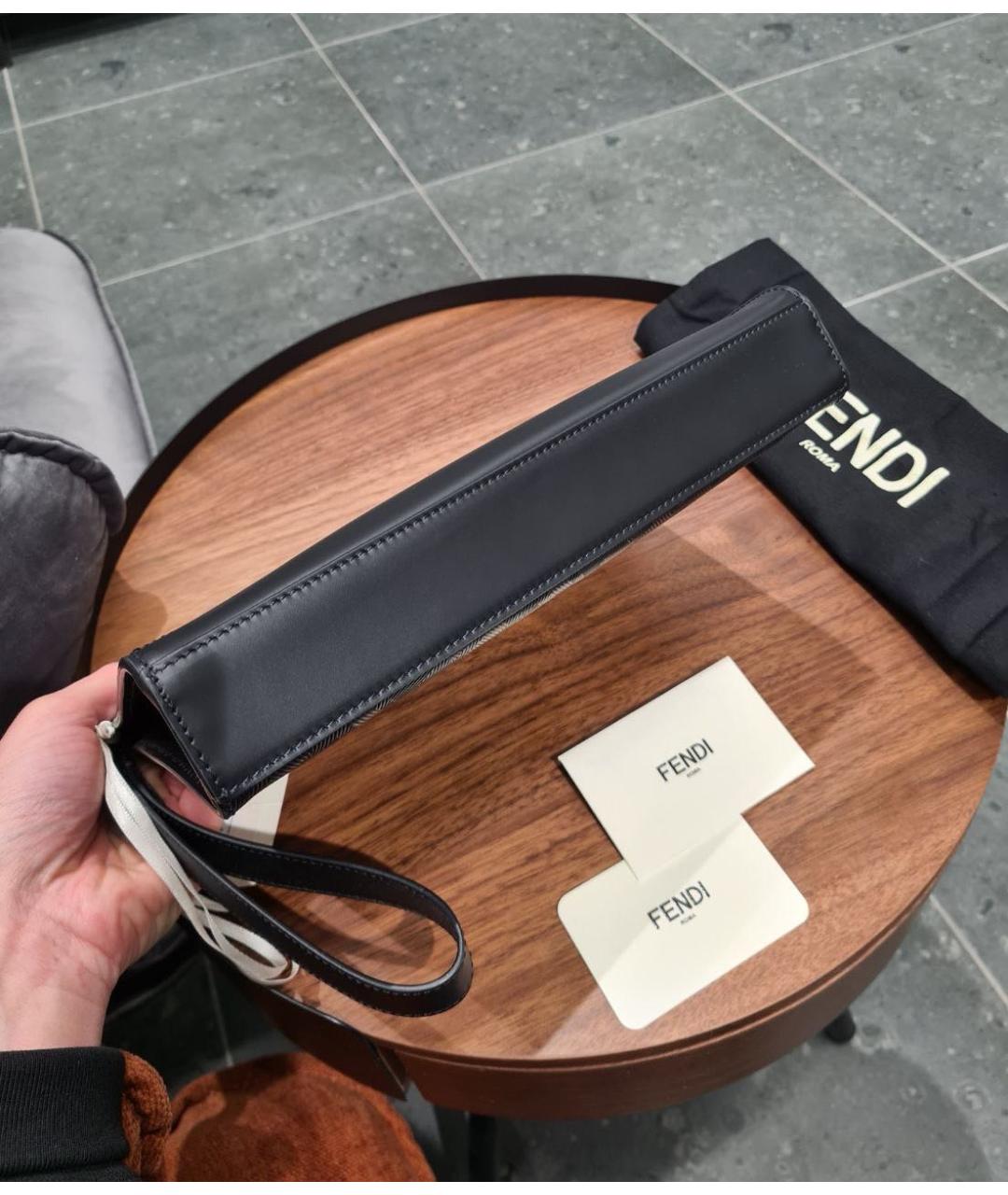 FENDI Черная кожаная барсетка, фото 8