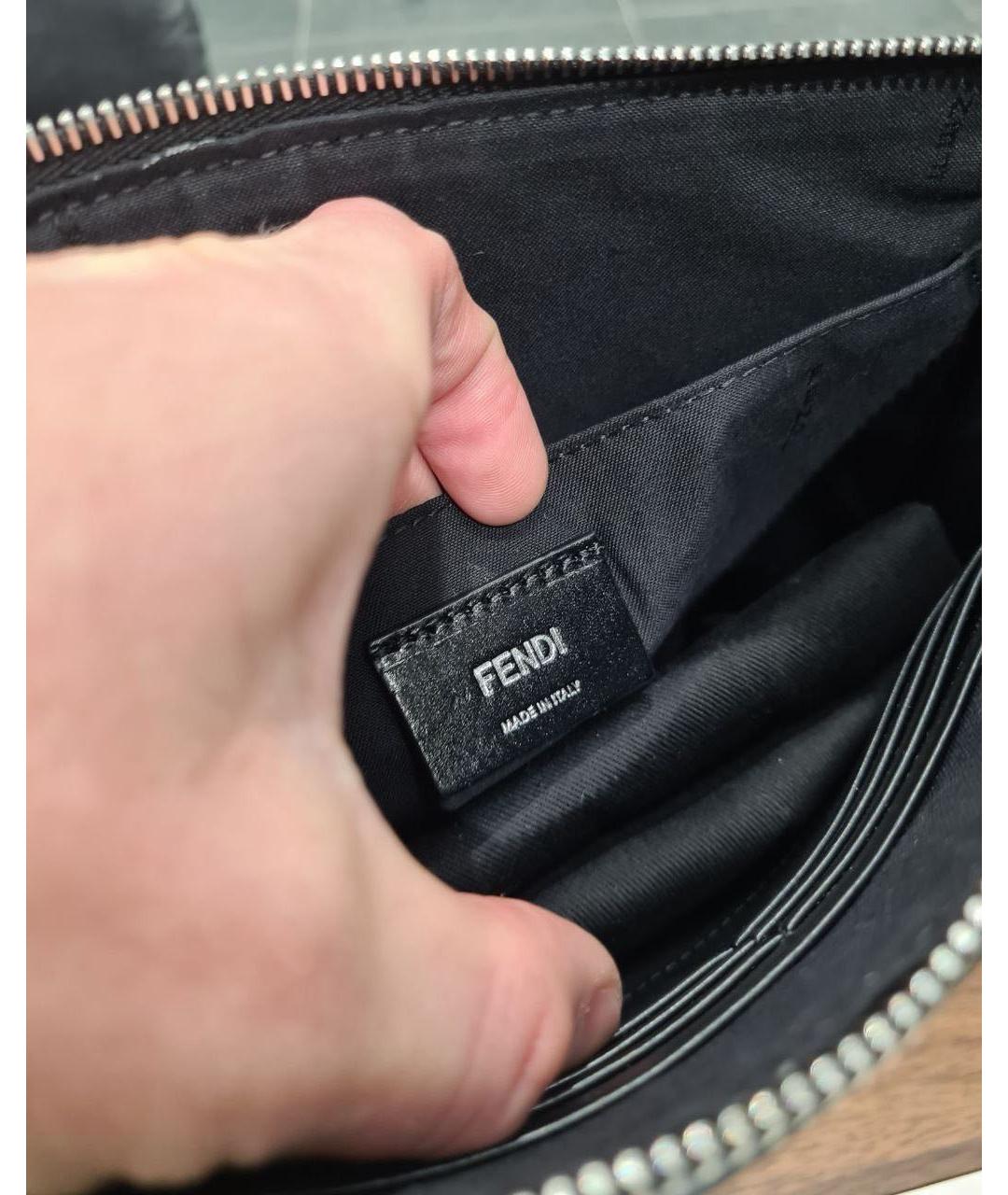 FENDI Черная кожаная барсетка, фото 6