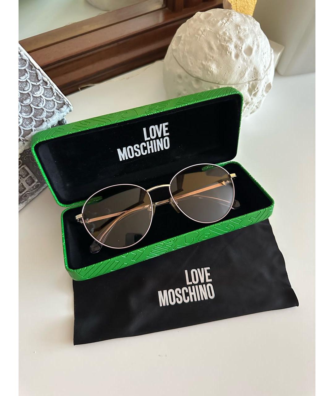 LOVE MOSCHINO Бежевые металлические солнцезащитные очки, фото 3