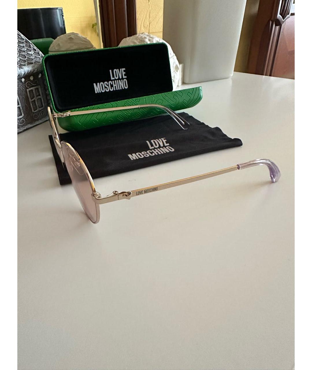 LOVE MOSCHINO Бежевые металлические солнцезащитные очки, фото 2