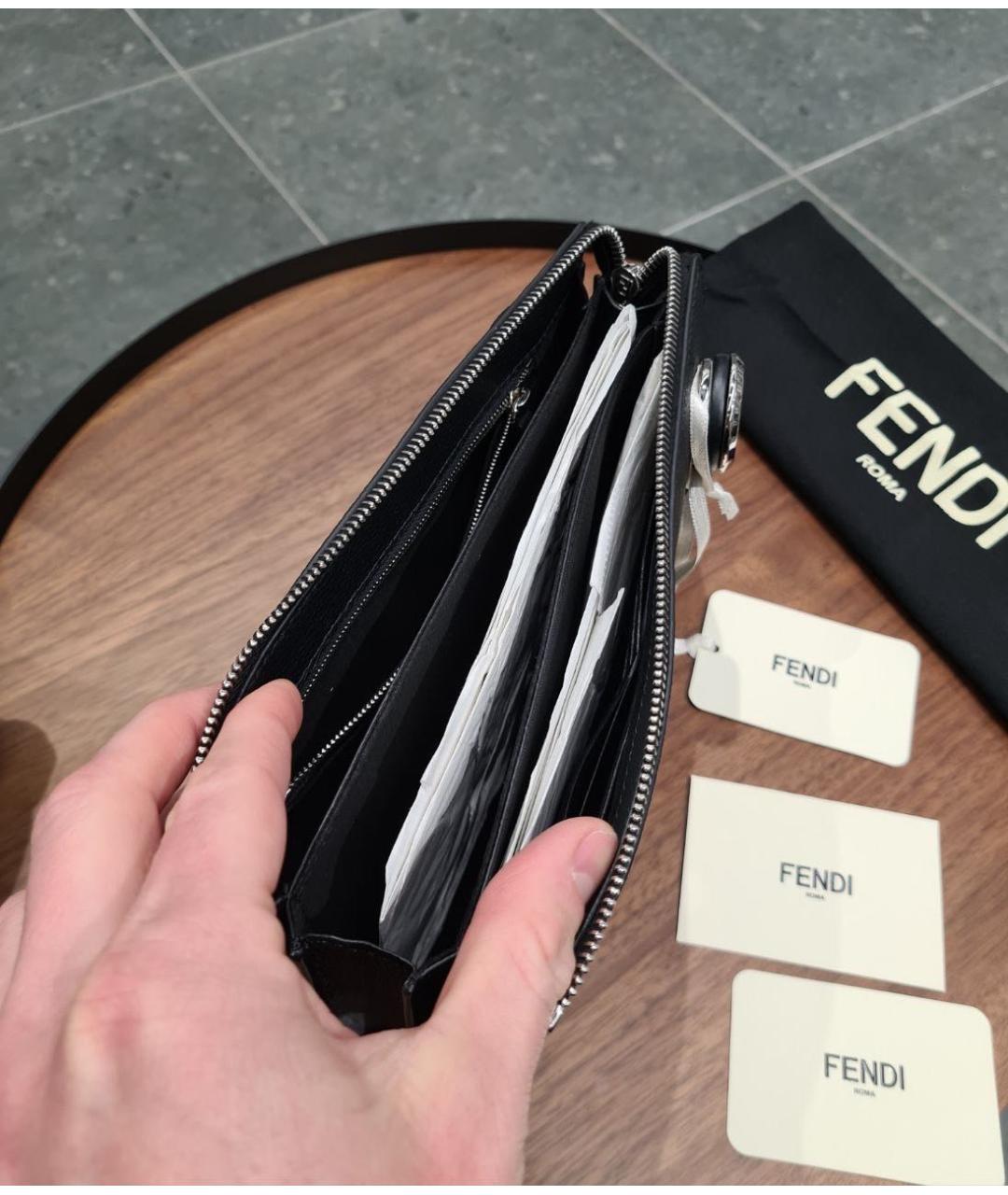 FENDI Черная кожаная барсетка, фото 8