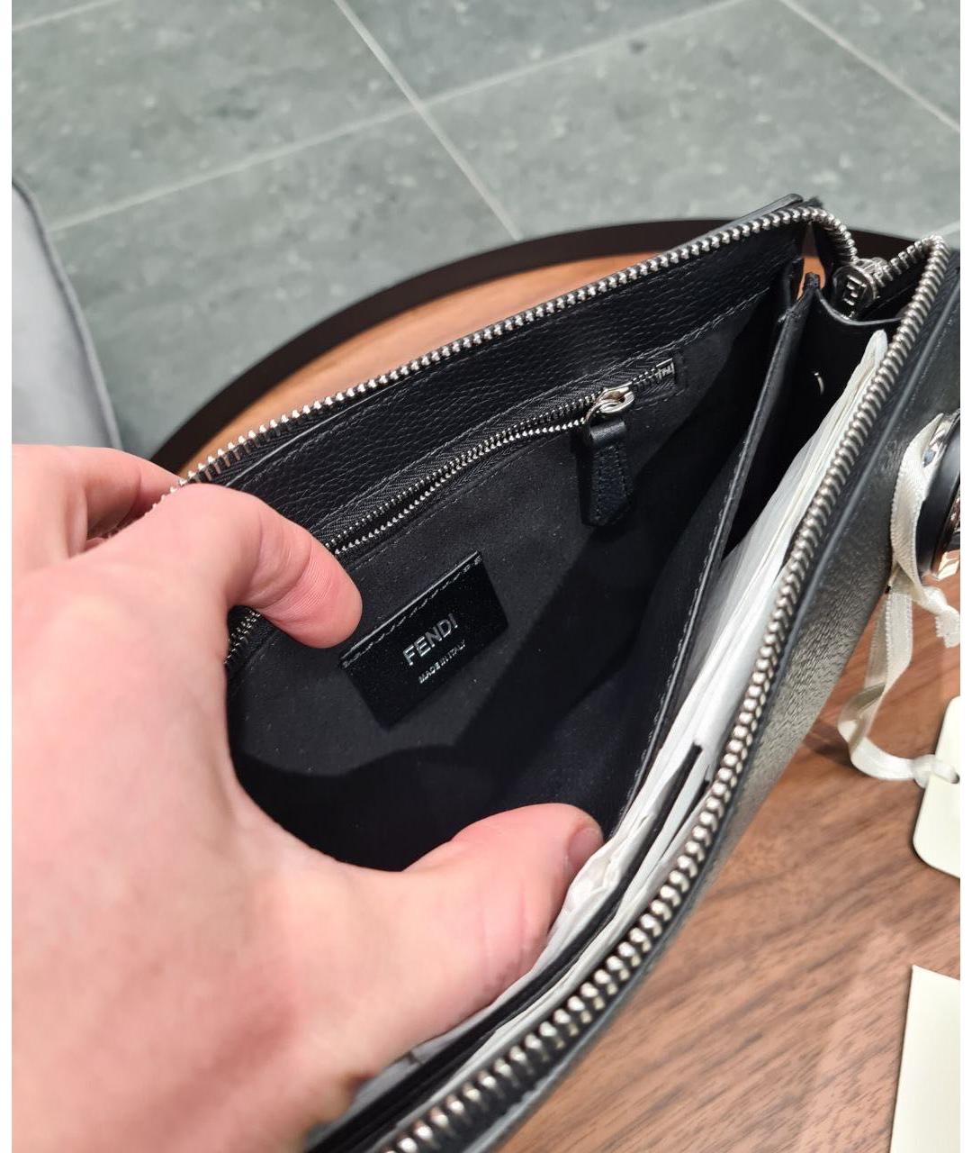 FENDI Черная кожаная барсетка, фото 7