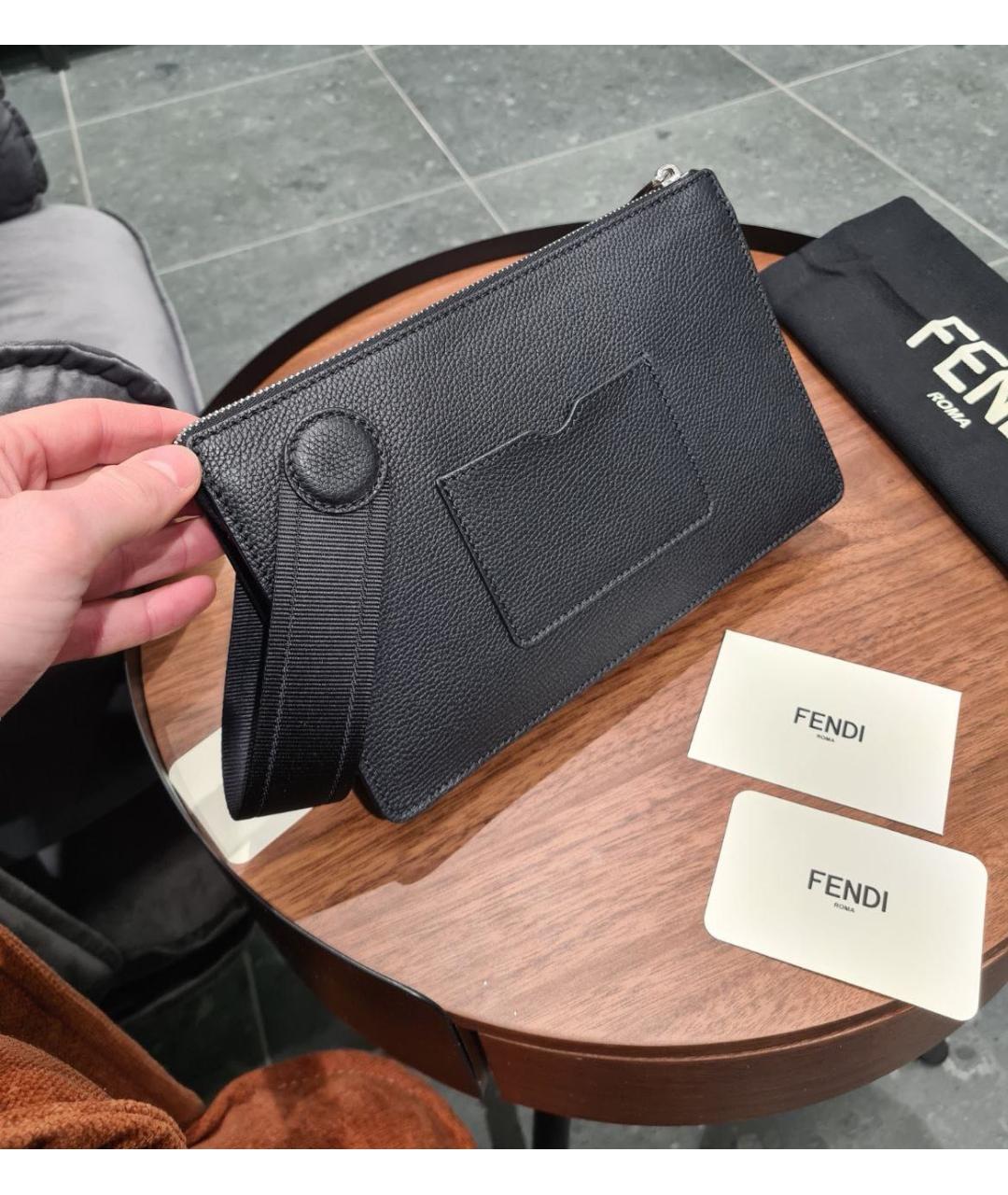 FENDI Черная кожаная барсетка, фото 6