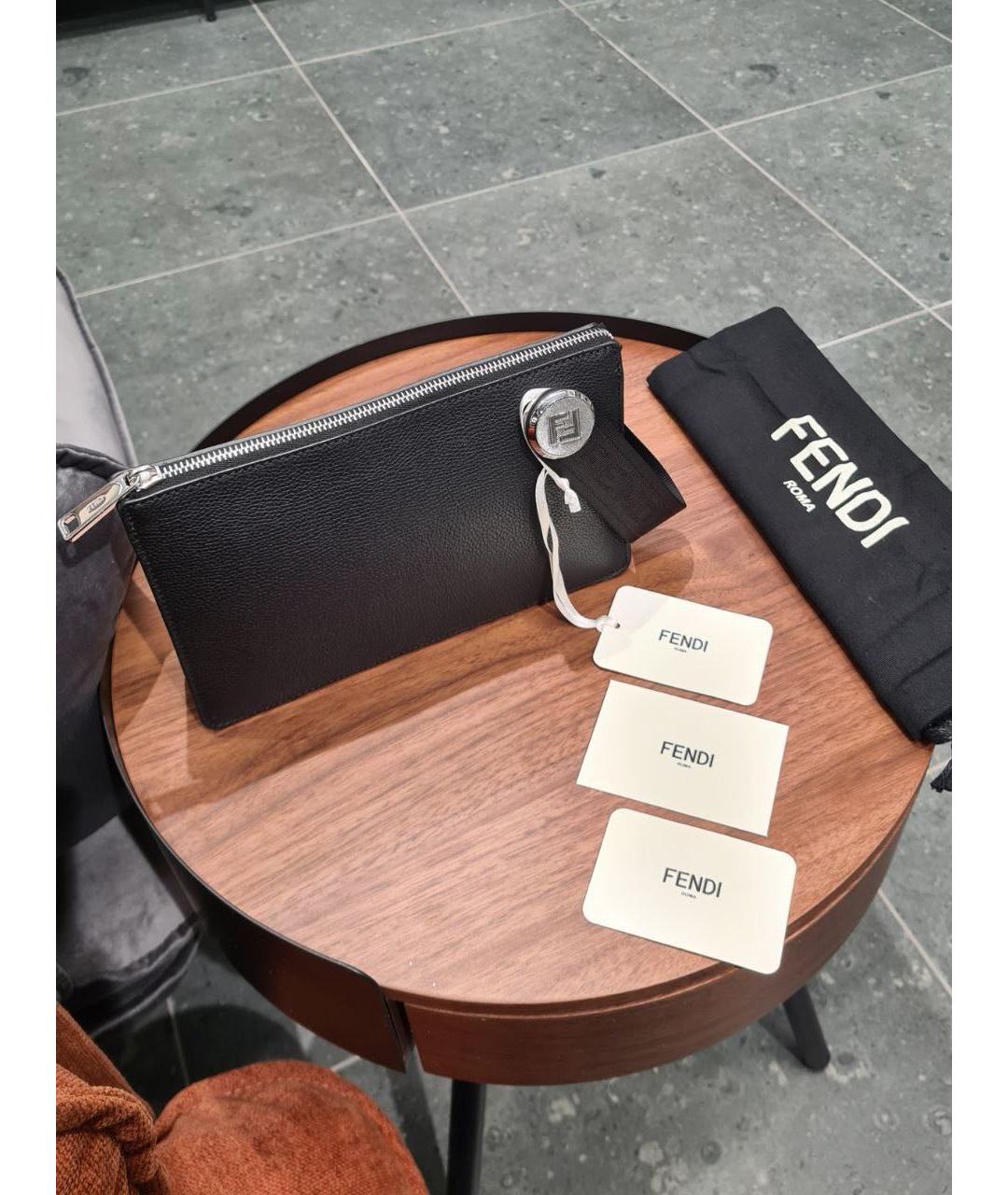 FENDI Черная кожаная барсетка, фото 2