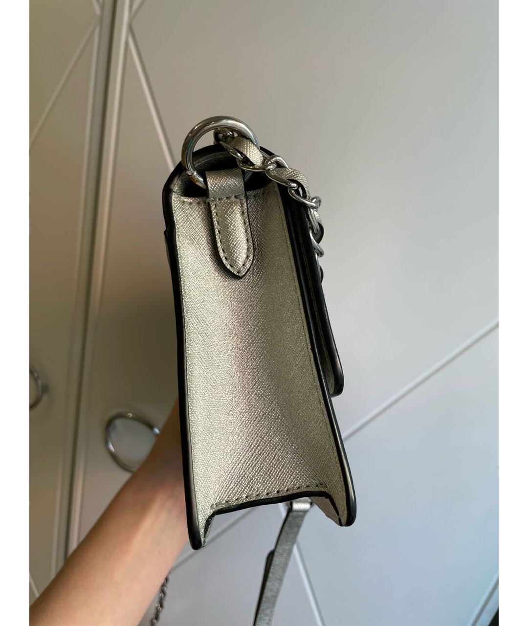 DKNY Серебряная кожаная сумка тоут, фото 3