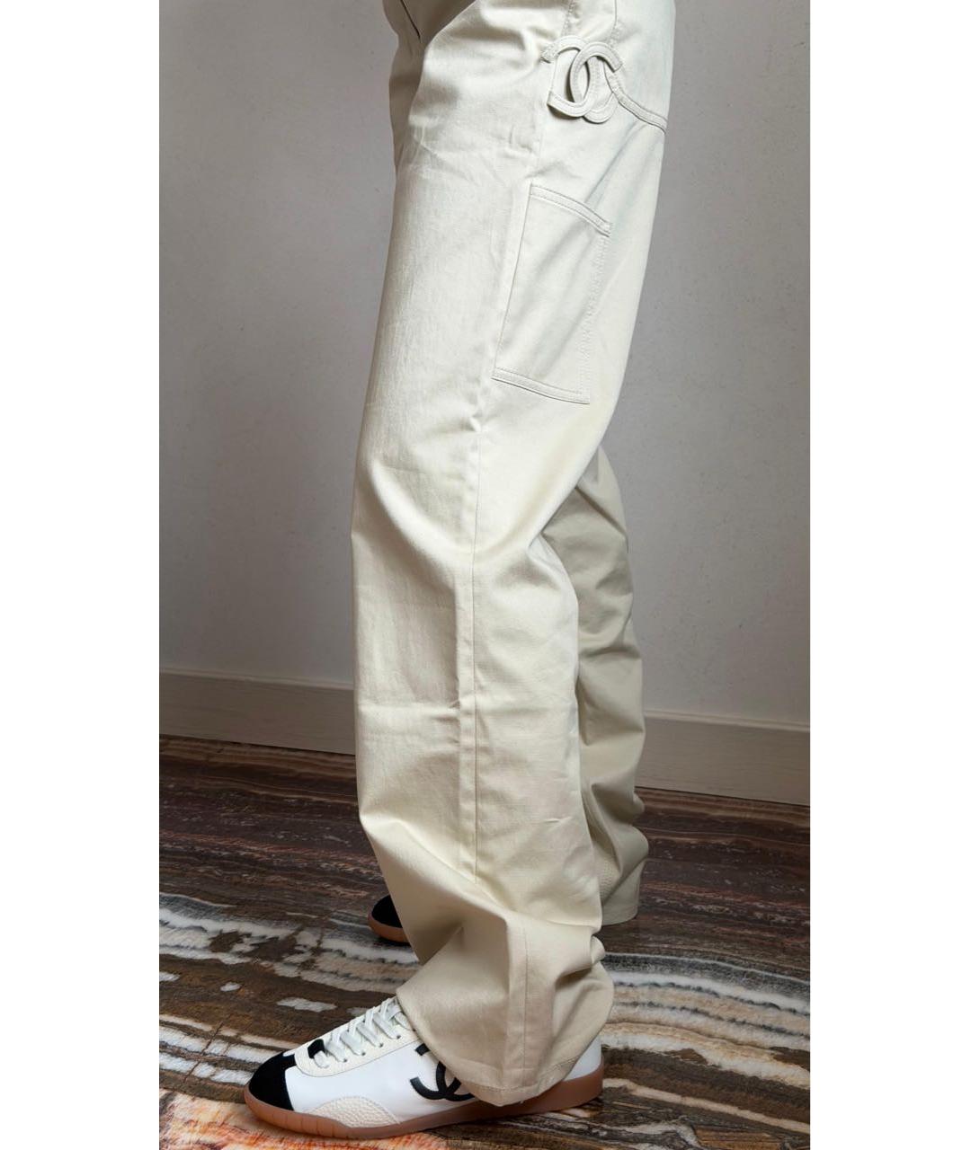 CHANEL Бежевые хлопковые прямые брюки, фото 4