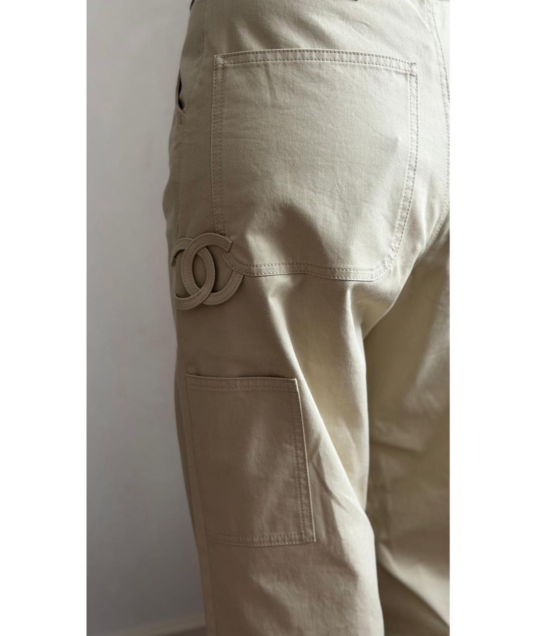 CHANEL Бежевые хлопковые прямые брюки, фото 3