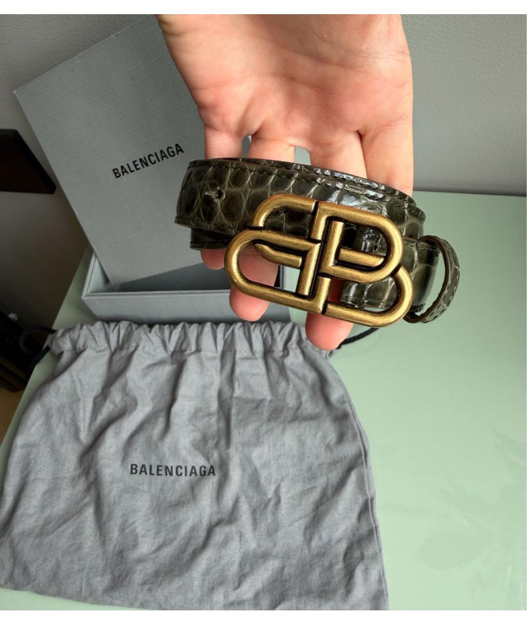 BALENCIAGA Хаки ремень из лакированной кожи, фото 6