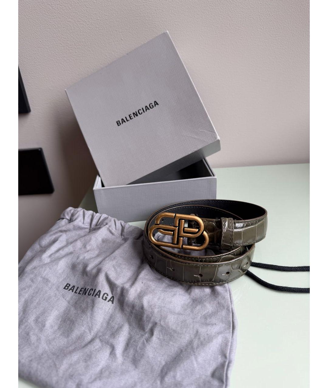 BALENCIAGA Хаки ремень из лакированной кожи, фото 7