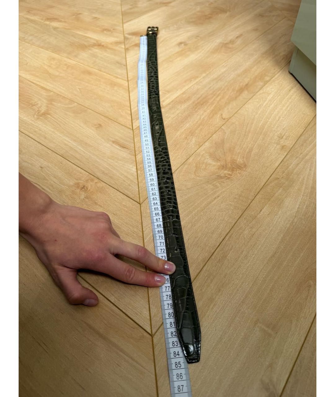 BALENCIAGA Хаки ремень из лакированной кожи, фото 4