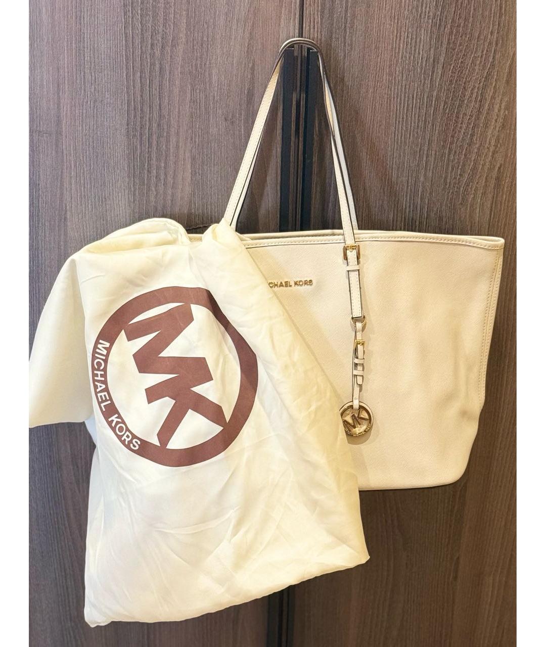 MICHAEL KORS Белая кожаная сумка тоут, фото 7
