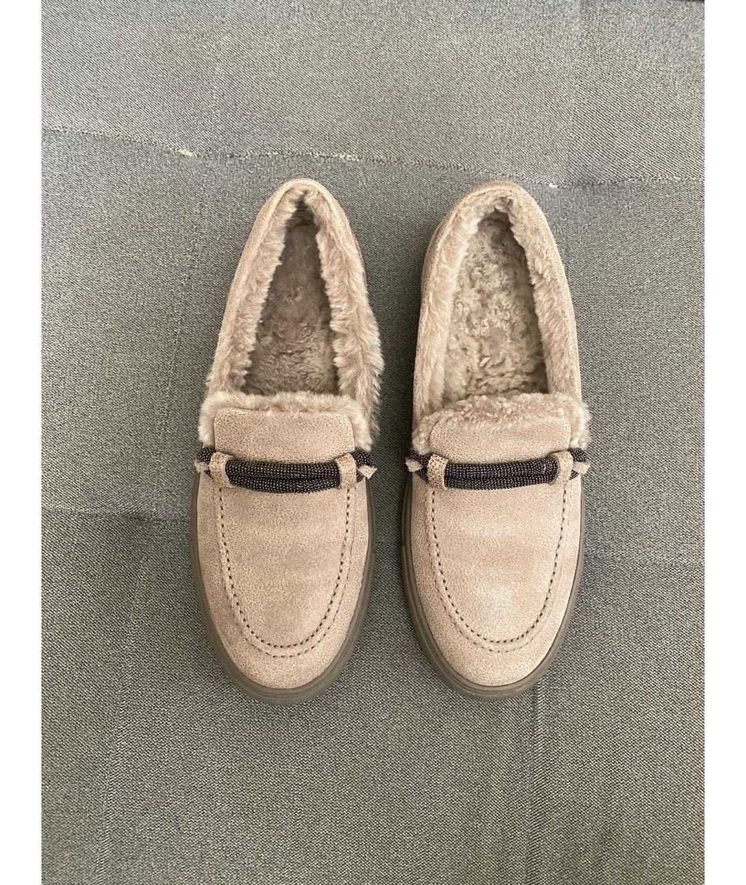 BRUNELLO CUCINELLI Бежевые замшевые лоферы, фото 3