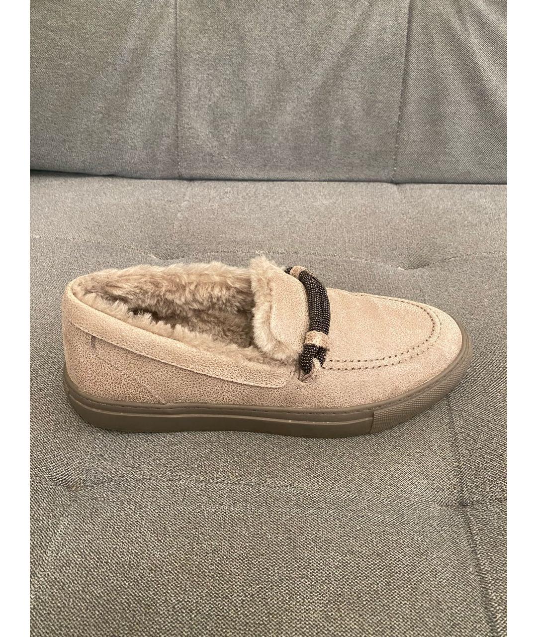 BRUNELLO CUCINELLI Бежевые замшевые лоферы, фото 6