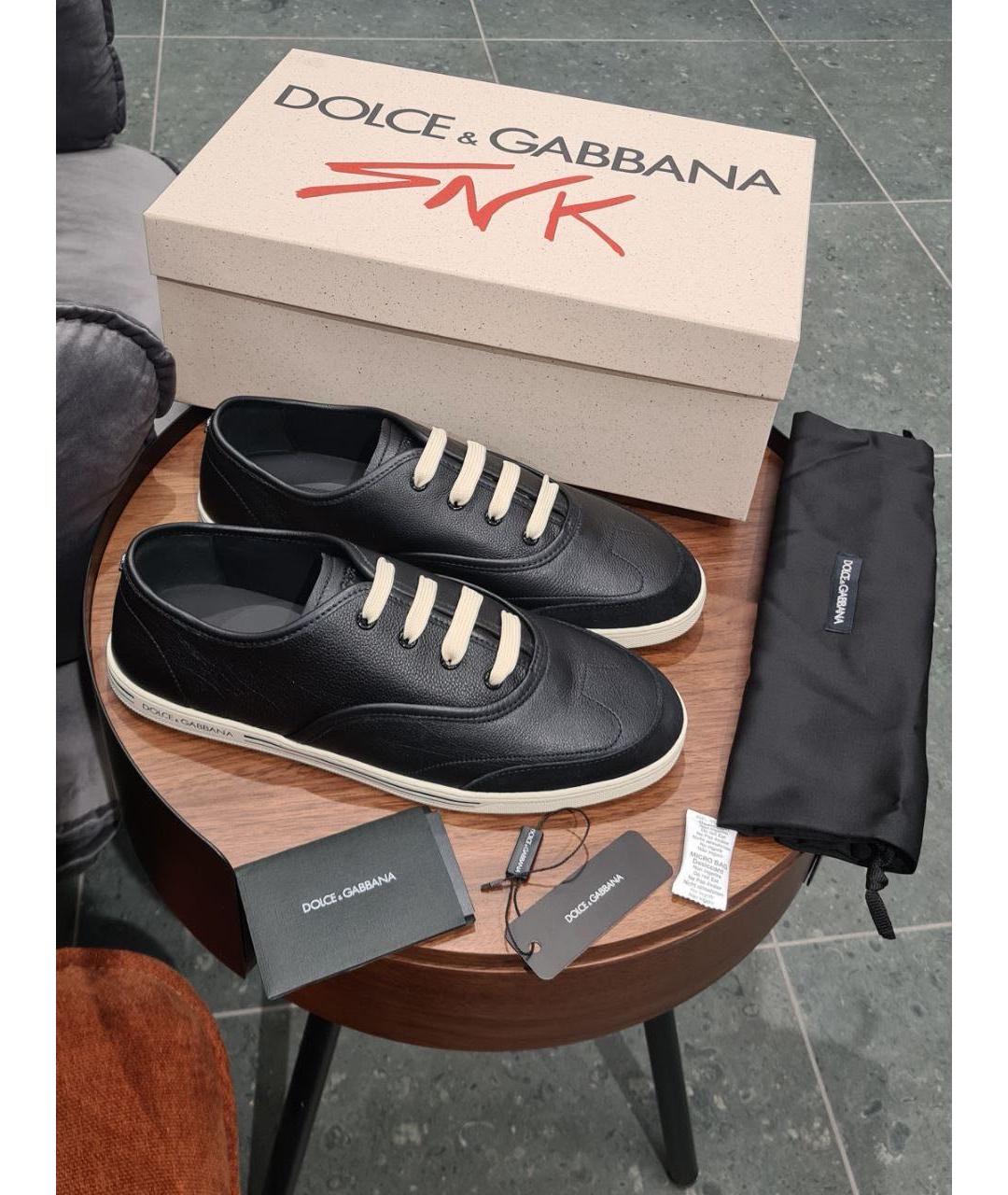 DOLCE&GABBANA Черные кожаные низкие кроссовки / кеды, фото 2