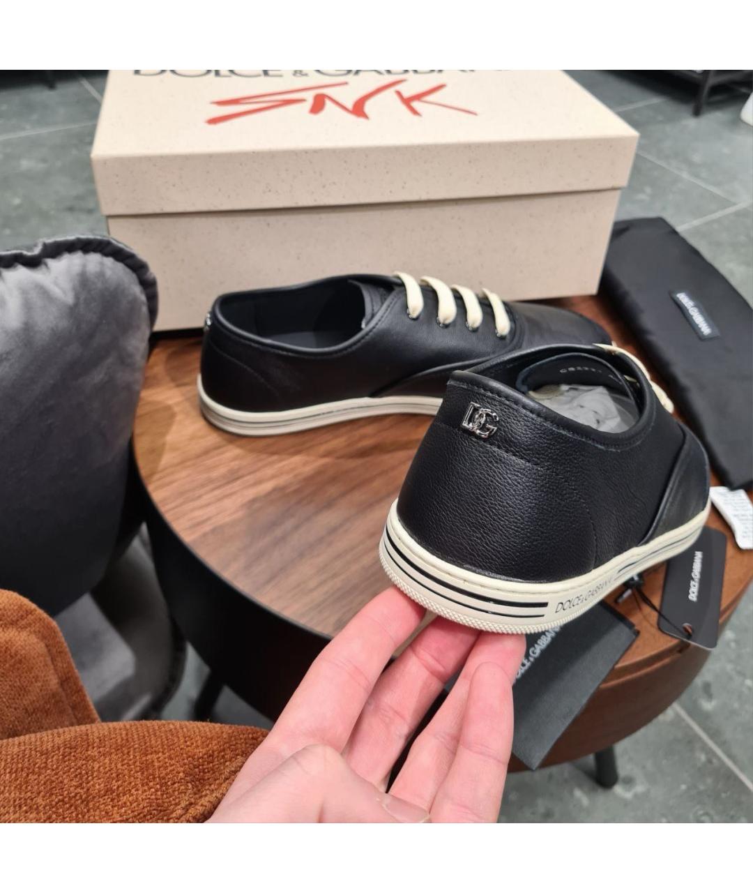 DOLCE&GABBANA Черные кожаные низкие кроссовки / кеды, фото 4