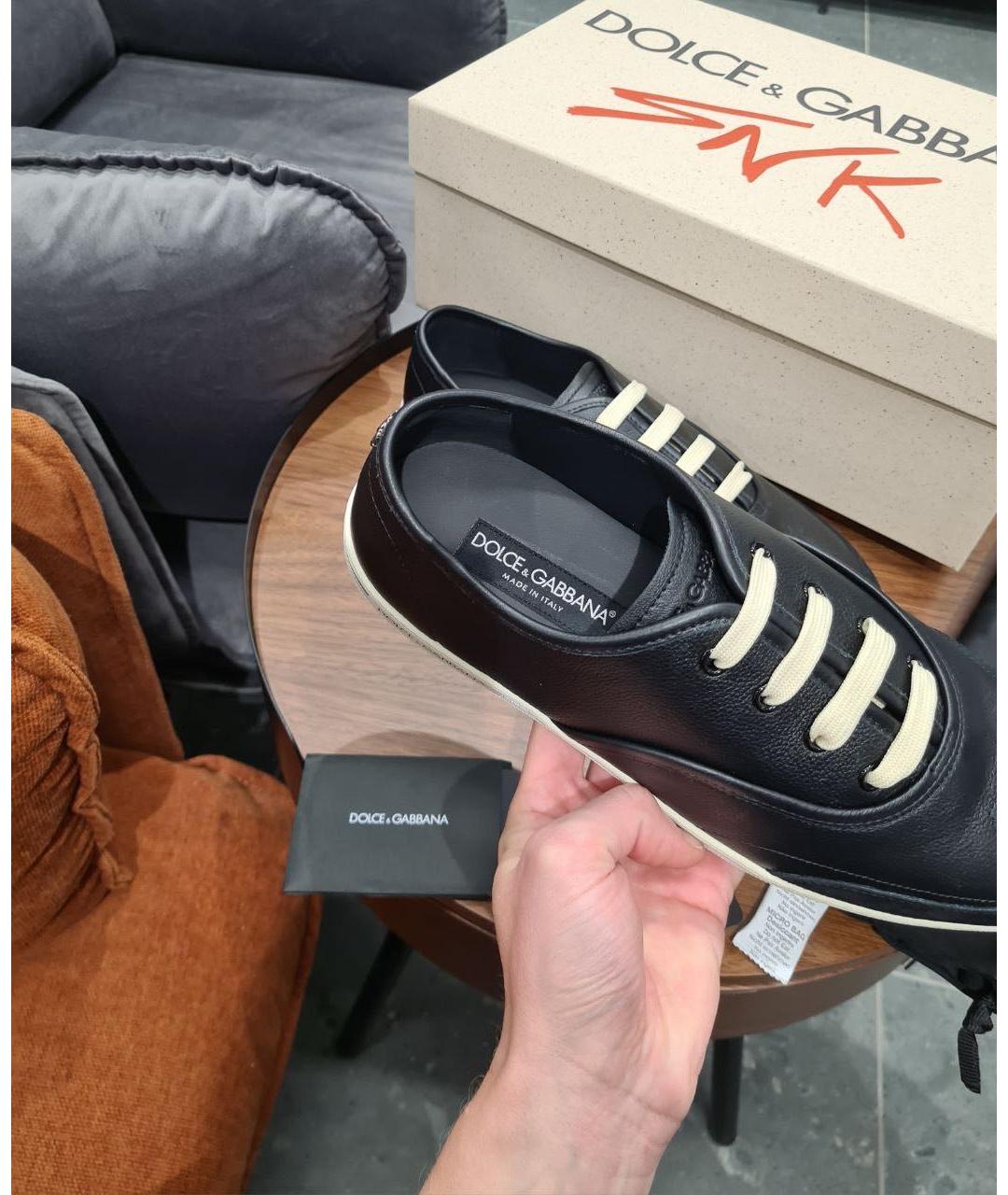 DOLCE&GABBANA Черные кожаные низкие кроссовки / кеды, фото 7