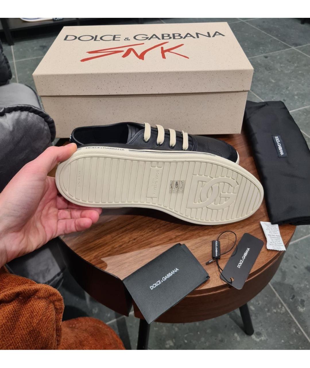 DOLCE&GABBANA Черные кожаные низкие кроссовки / кеды, фото 5