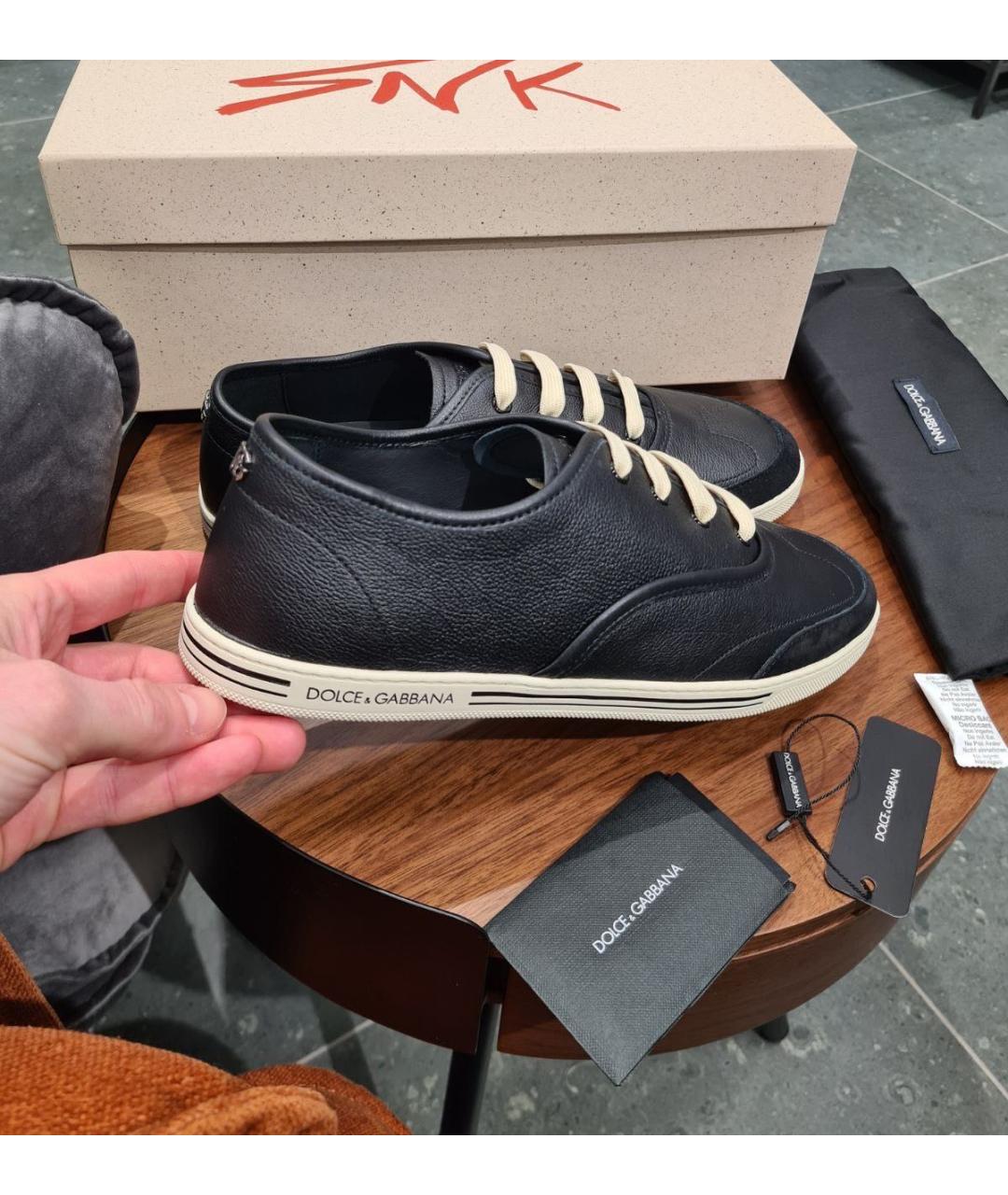 DOLCE&GABBANA Черные кожаные низкие кроссовки / кеды, фото 3