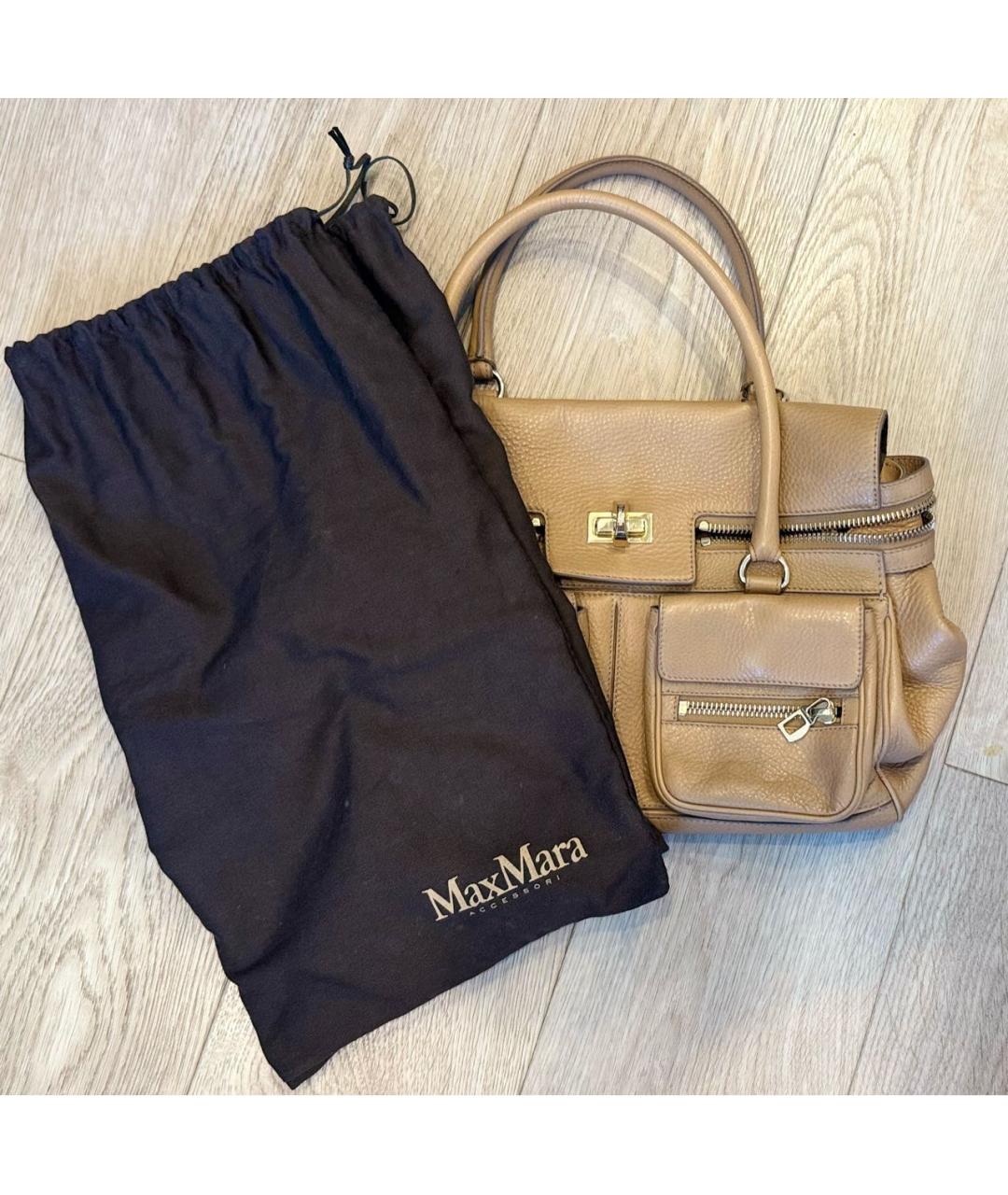 MAX MARA Бежевая кожаная сумка с короткими ручками, фото 5