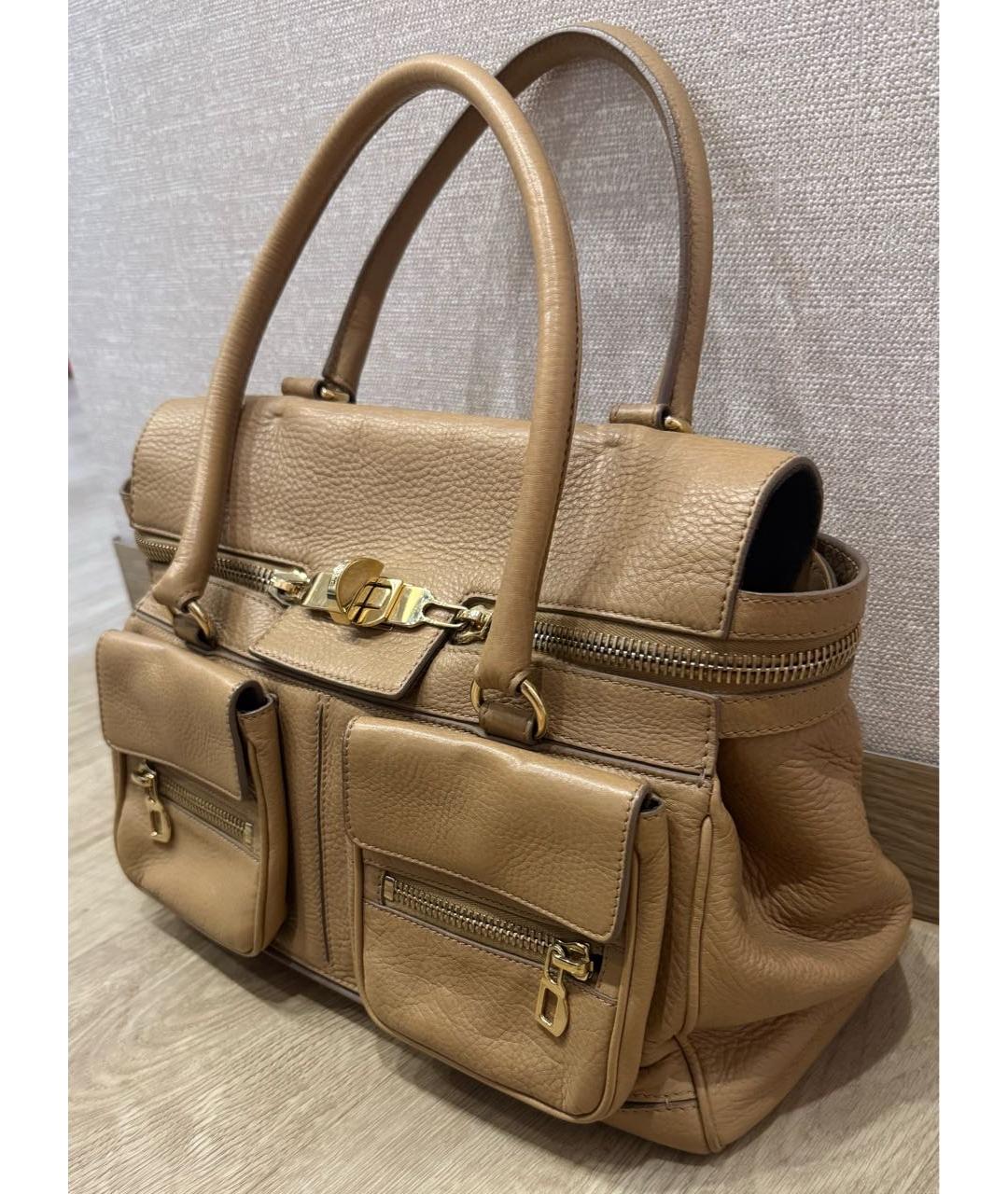 MAX MARA Бежевая кожаная сумка с короткими ручками, фото 2