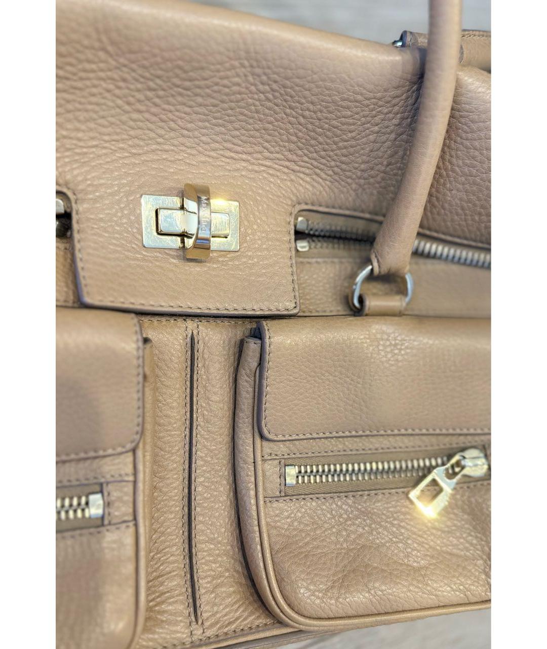 MAX MARA Бежевая кожаная сумка с короткими ручками, фото 8