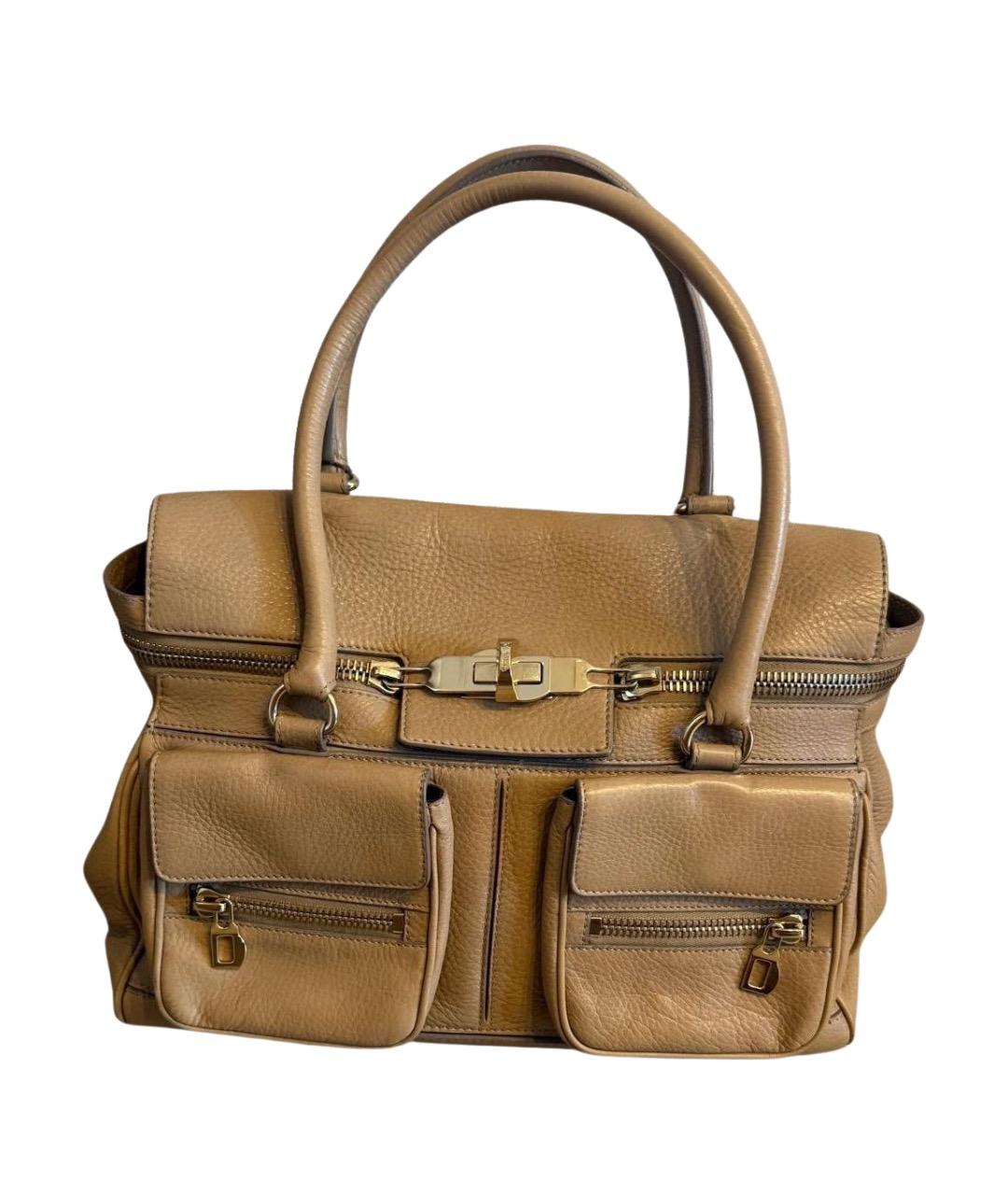 MAX MARA Бежевая кожаная сумка с короткими ручками, фото 1