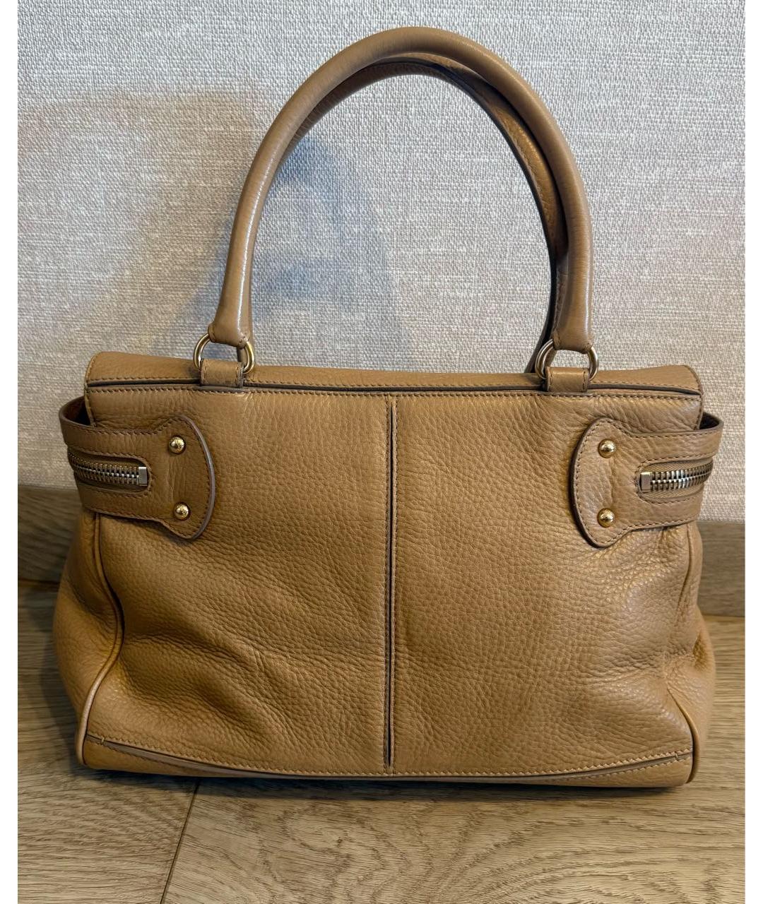 MAX MARA Бежевая кожаная сумка с короткими ручками, фото 3