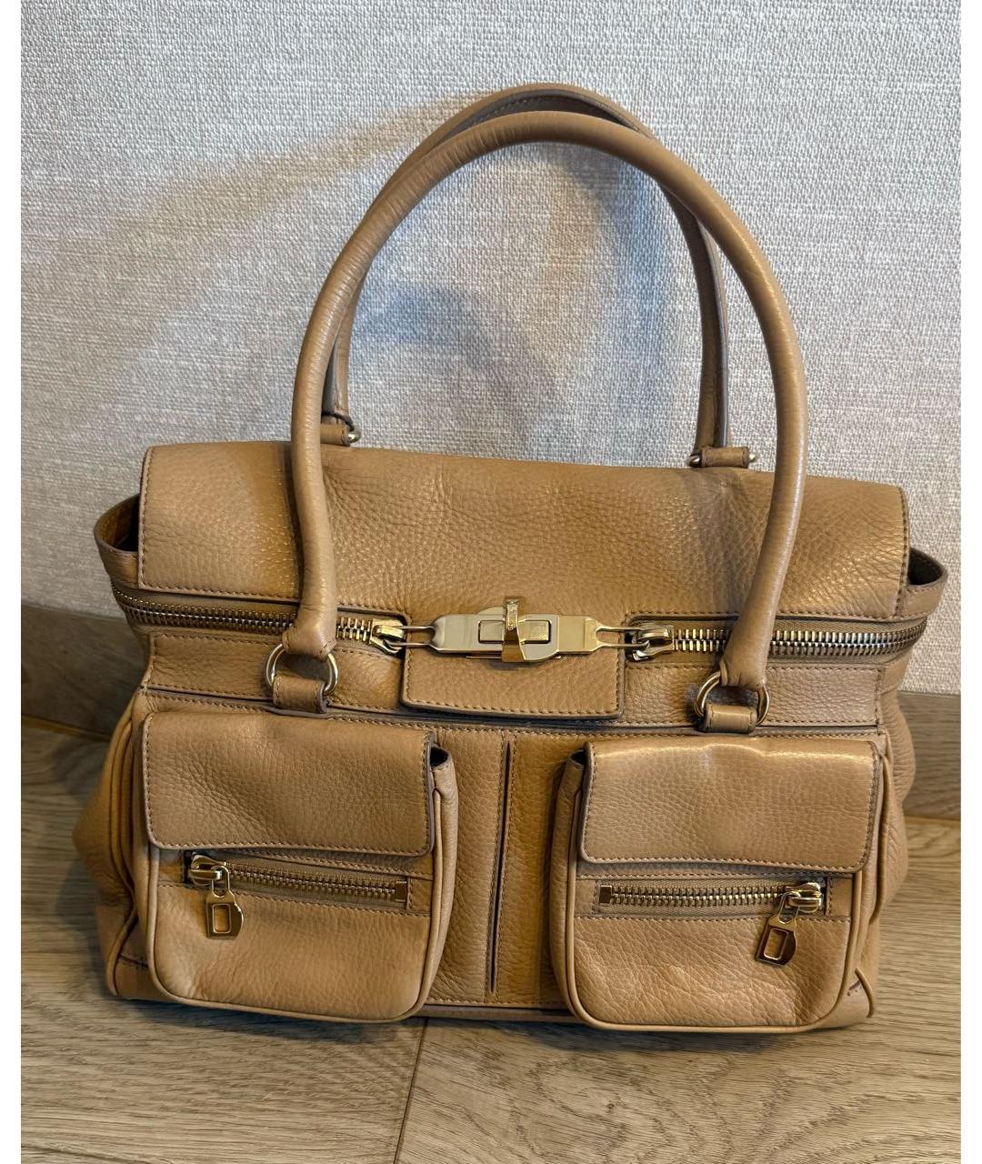 MAX MARA Бежевая кожаная сумка с короткими ручками, фото 9