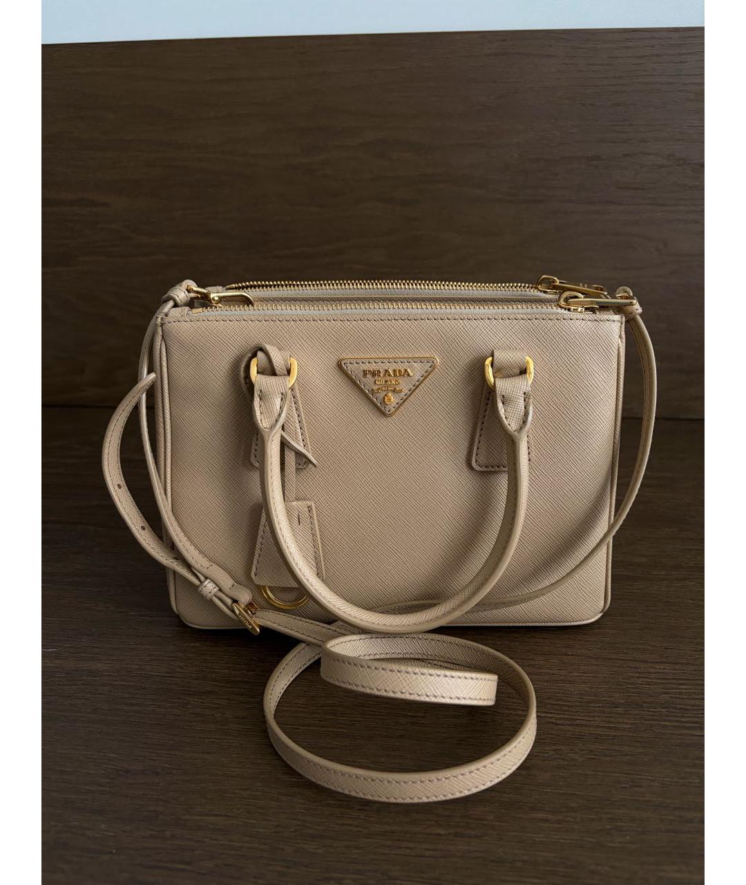 PRADA Бежевая кожаная сумка тоут, фото 9