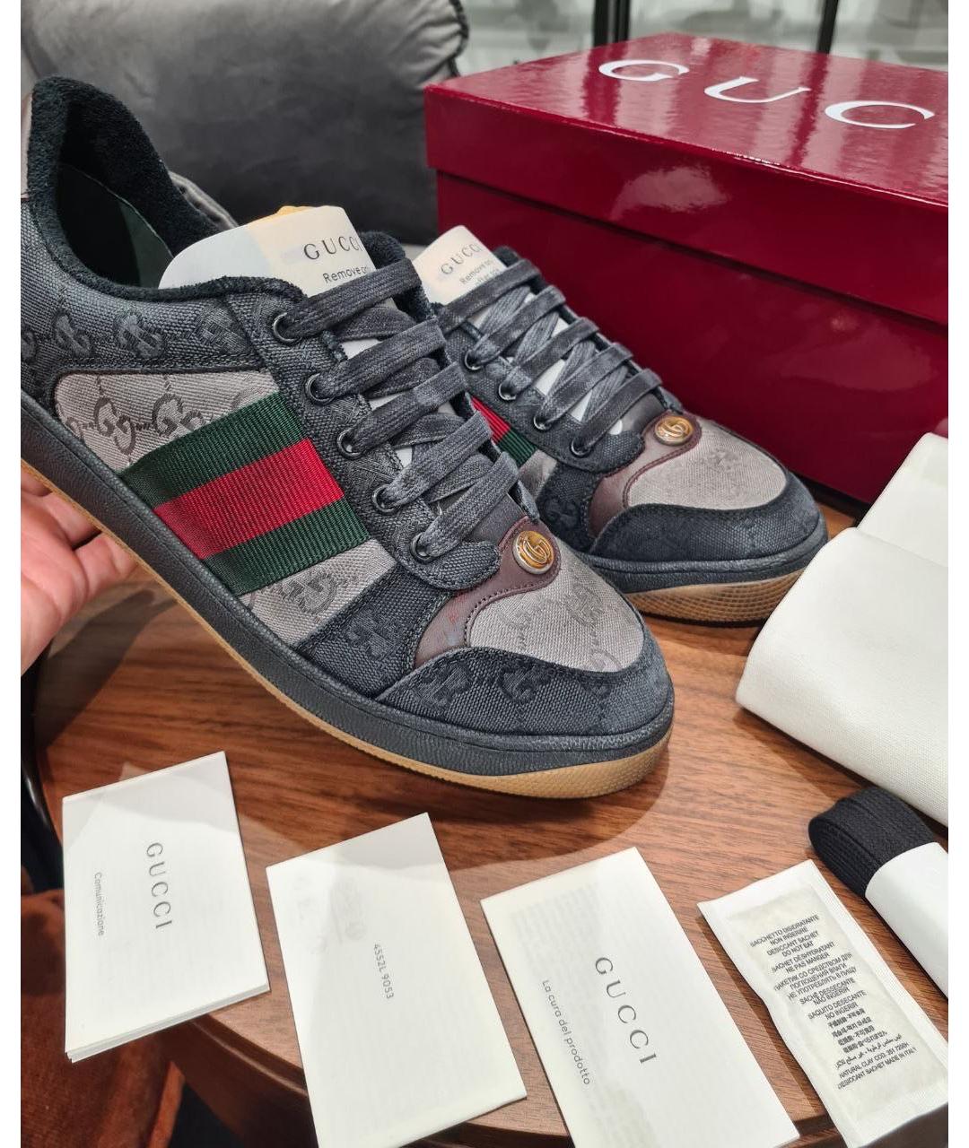 GUCCI Серые текстильные низкие кроссовки / кеды, фото 3