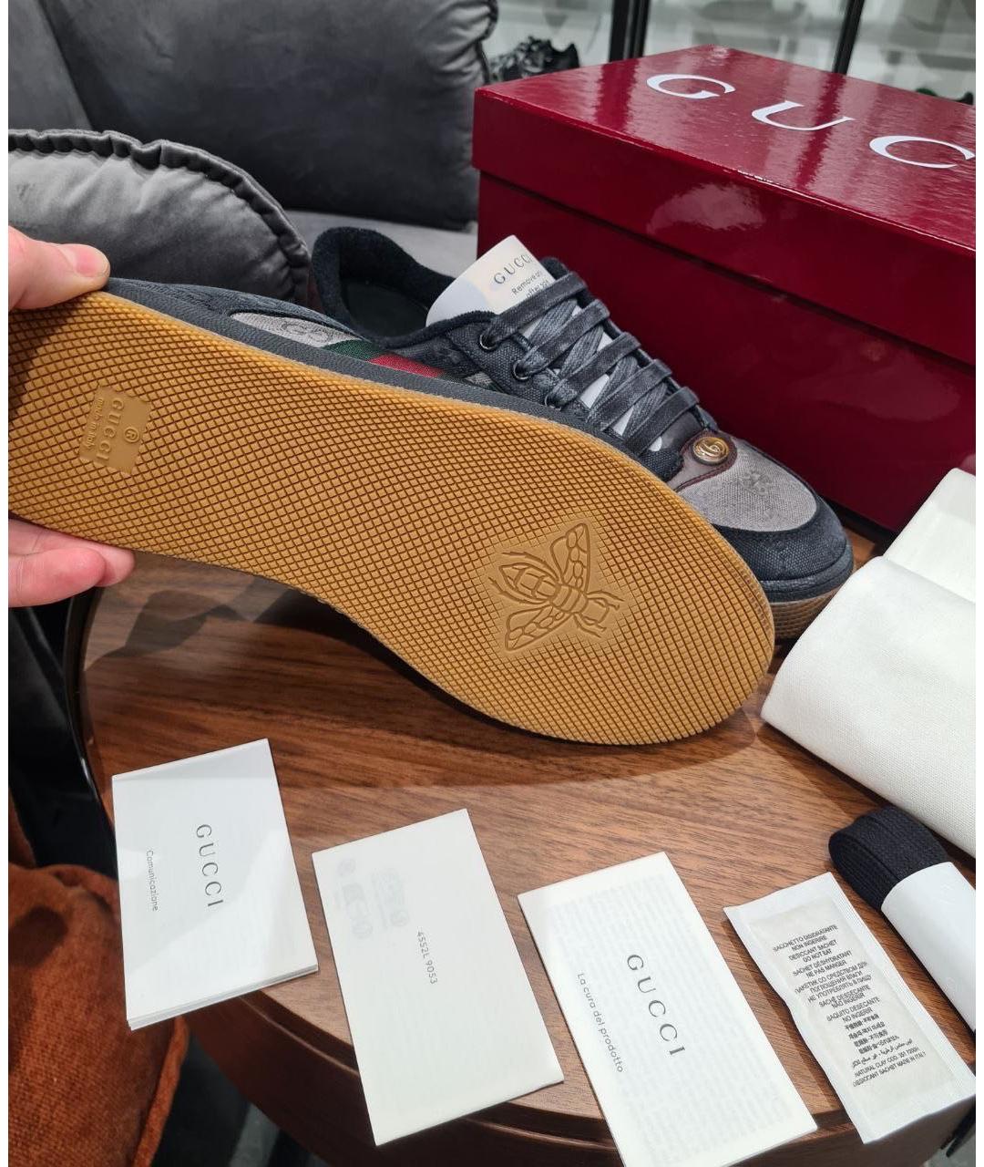 GUCCI Серые текстильные низкие кроссовки / кеды, фото 5