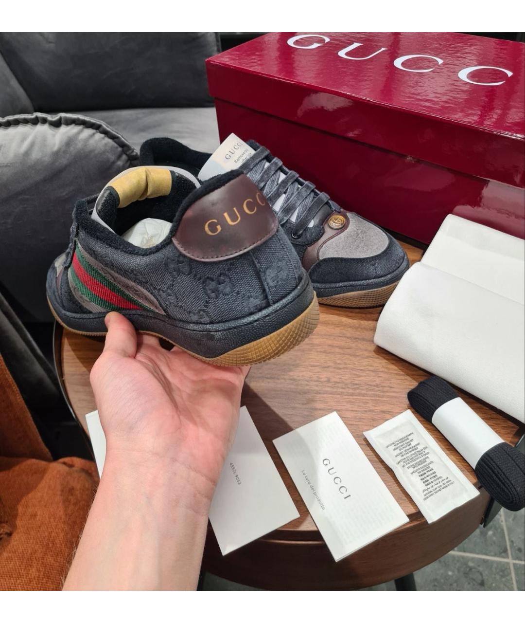 GUCCI Серые текстильные низкие кроссовки / кеды, фото 7