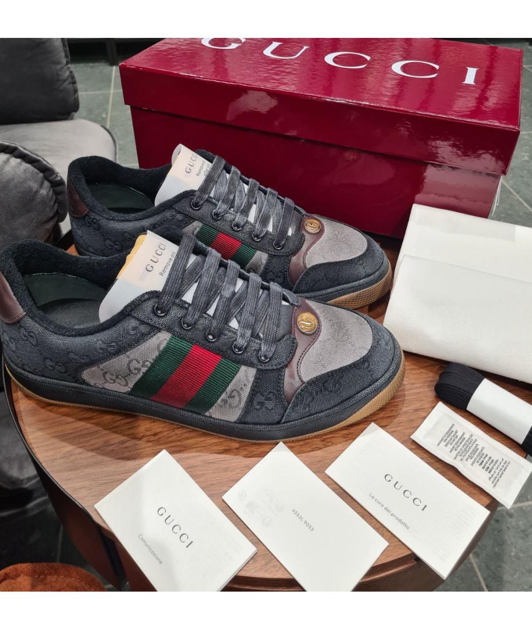 GUCCI Серые текстильные низкие кроссовки / кеды, фото 4